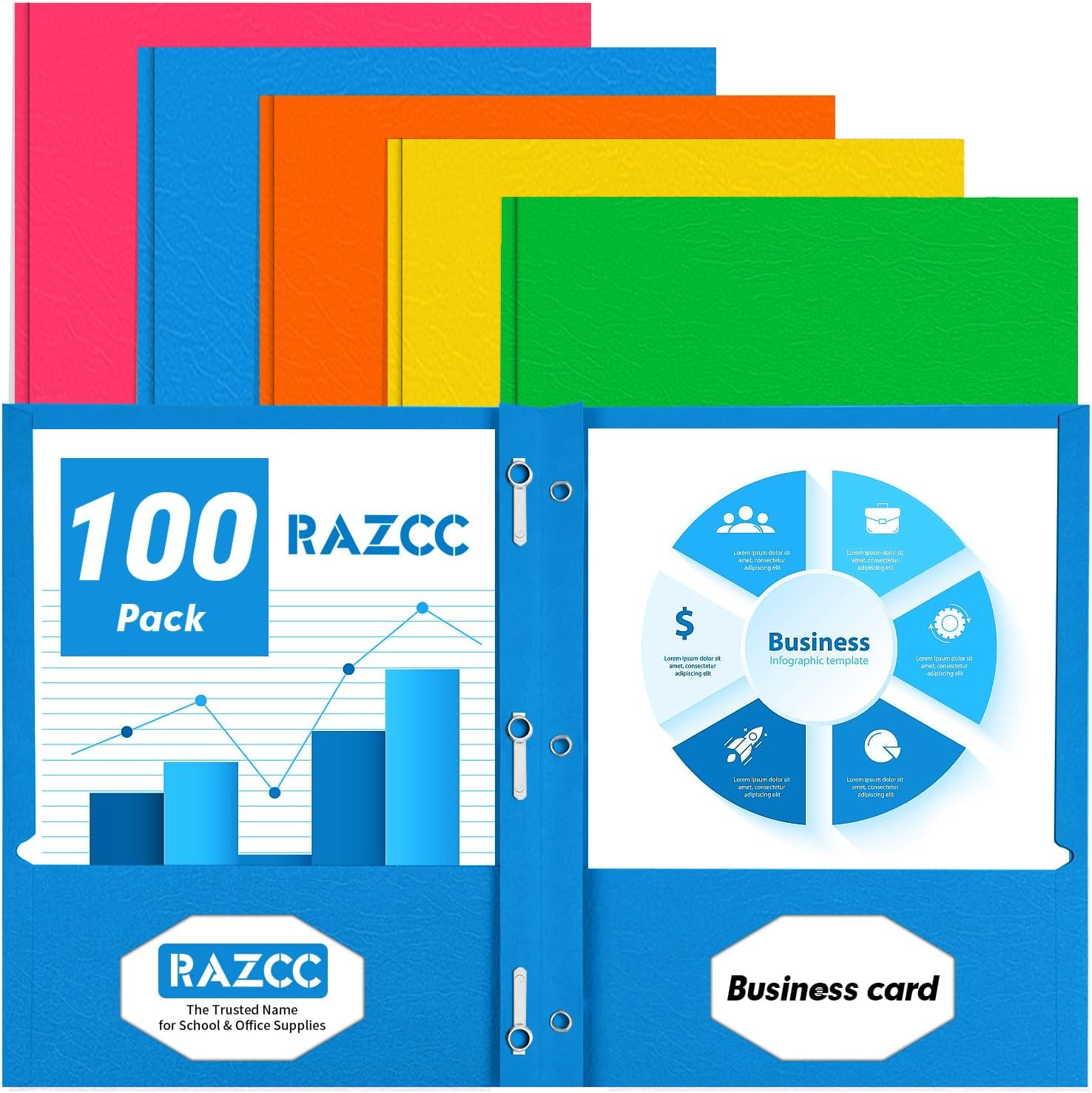 Detalle de RAZCC Pocket Folders with Prongs-Light, 100-Pack Letter-Size Paper Folders