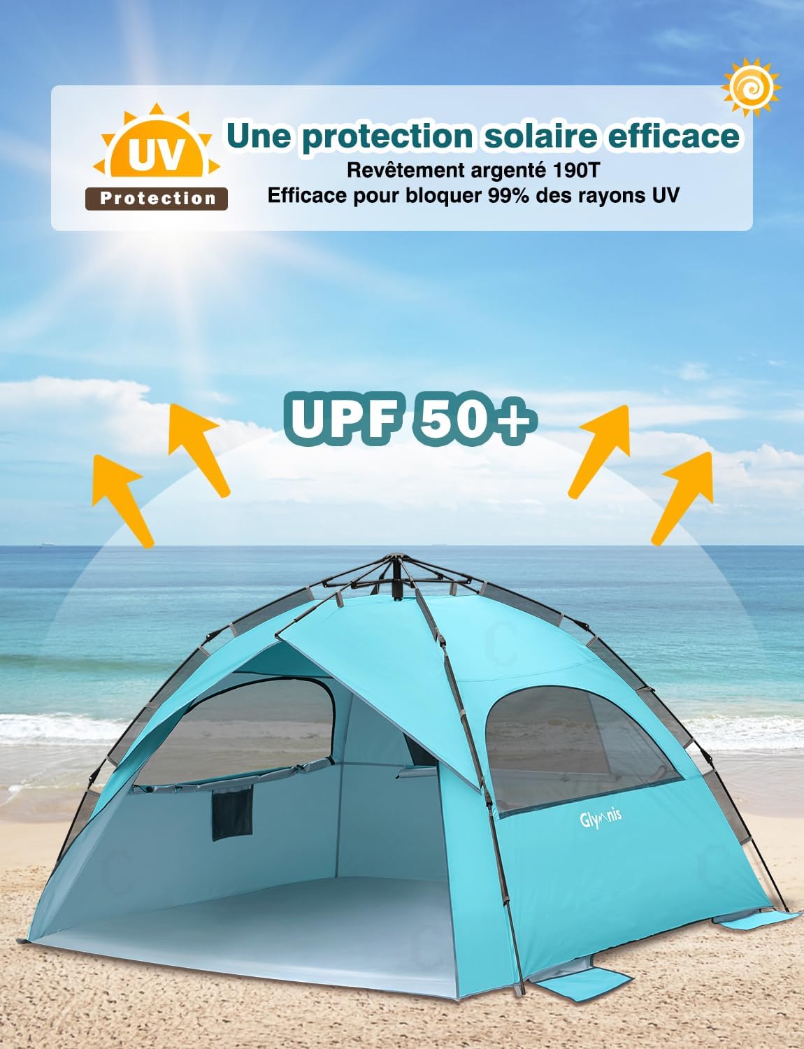 Thumbnail 3 de Glymnis Large Pop Up Beach Tent (for 4-6), Instant Automatic UV Sun Shelter