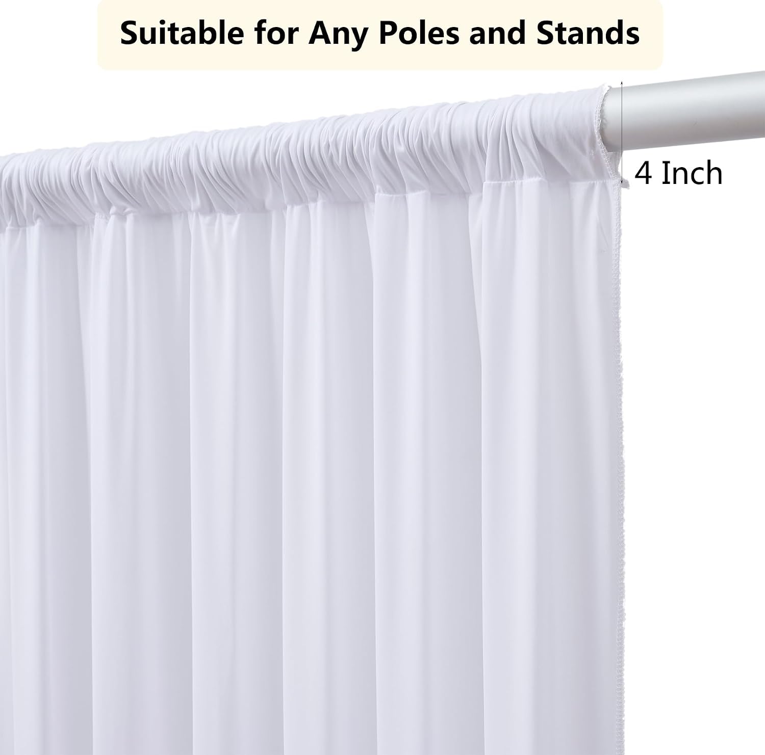 Detalle 2 de 12×3 m Weißer Hochzeits-Hintergrundvorhang mit 8 Platten – 1,5×3 m pro Platte, faltend frei, Polyester-Seide Optik