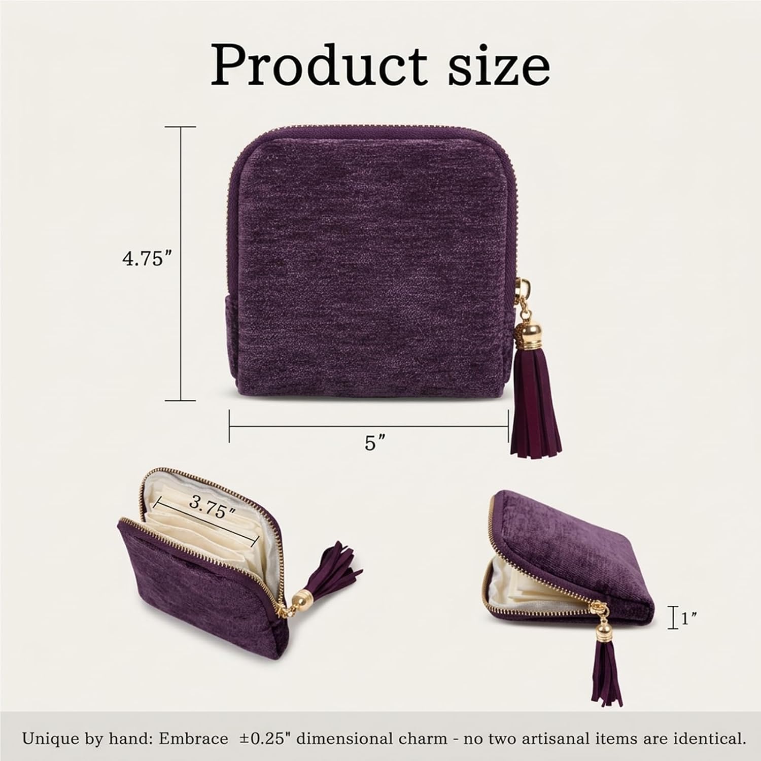 Detalle de Stratalife HK1020 Travel Jewelry Case, Dark Purple Velvet Lining, Zipper