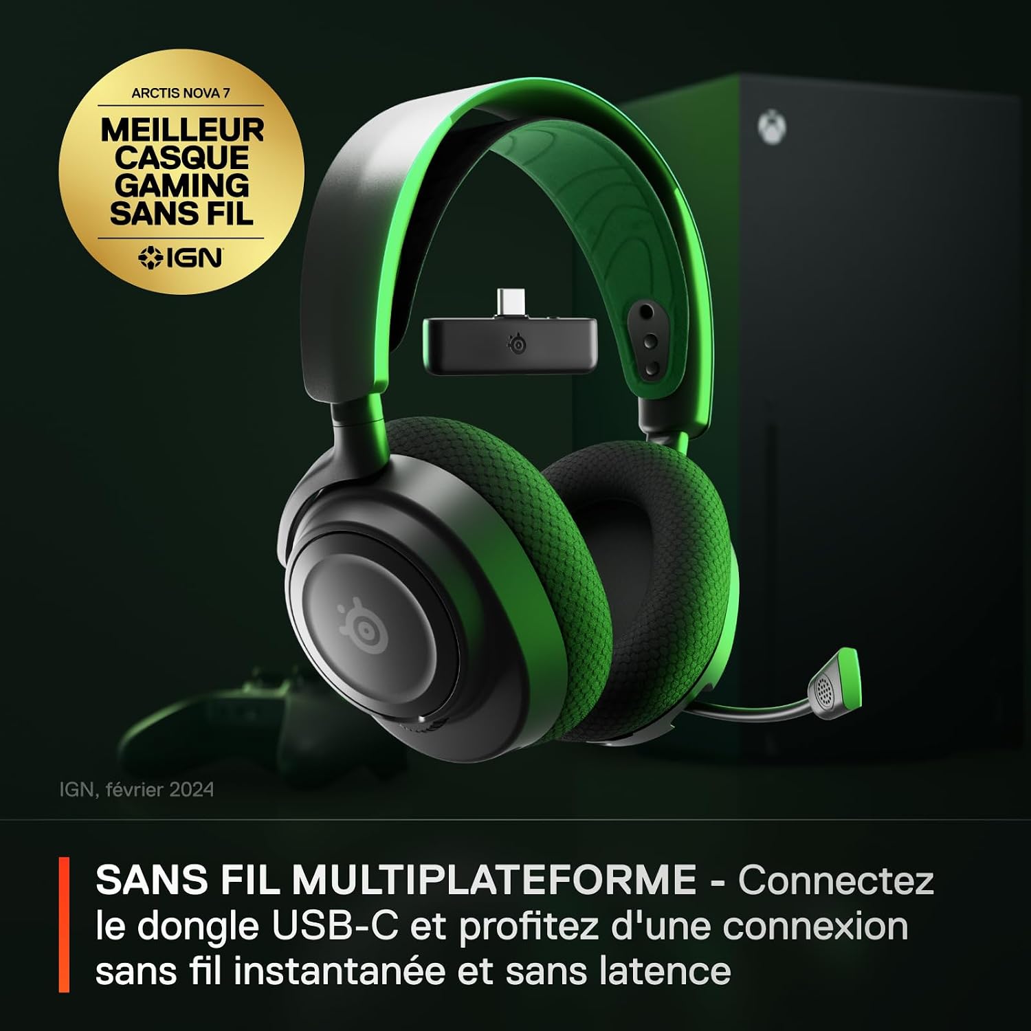 Detalle 2 de SteelSeries Arctis Nova 7X draadloze gamingheadset met 2,4 GHz, Bluetooth en 38 uur batterijduur