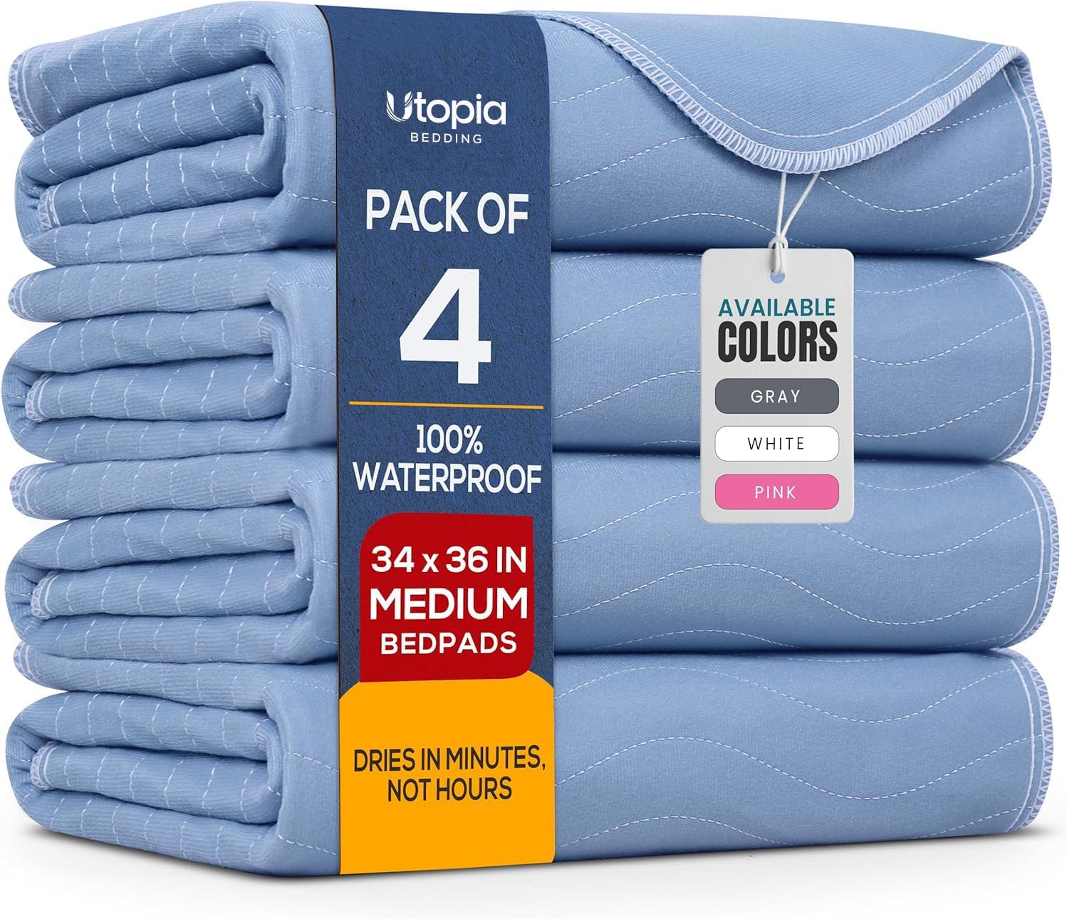 Detalle de Utopia Bedding UB1187 Washable Bed Pads, 34 x 36 in, Waterproof, 4-Pack
