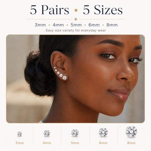 Thumbnail 2 de FriBasics Small Silver Stud Earrings for Women – CZ Set for Ear Stacking and Piercings