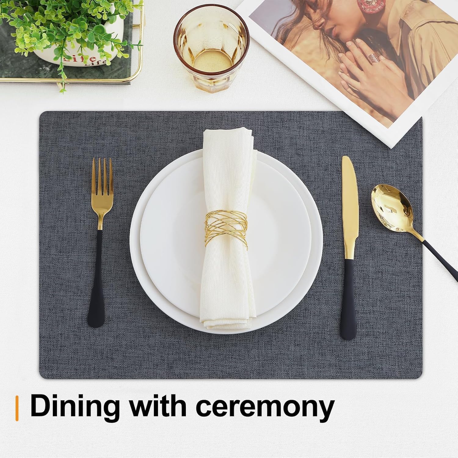 Detalle de Homaxy Cloths Placemats for Dining Table (Set of 8) — Heat-Resistant Washable Cotton Linen Blend, Charcoal Gray, 13 x 19 in