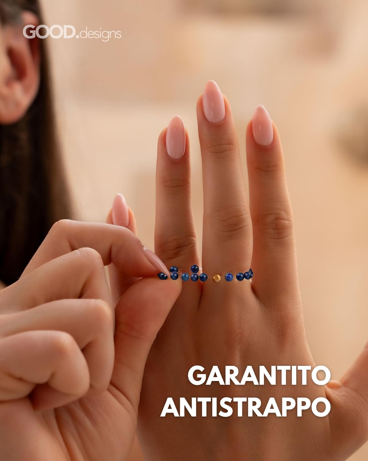Thumbnail 3 de GD GOOD.designs Anello antistress in pietre naturali con perlina placcata in argento 925 dorato | Misura 54-60