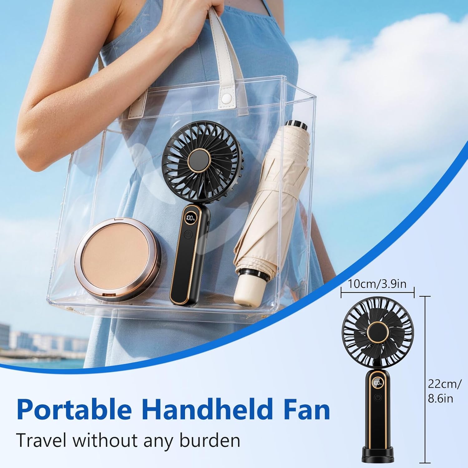 Detalle de PALATALA Handheld Fan: Powerful 6-Speed Portable USB-C Fan with 4000mAh Battery and LED Display