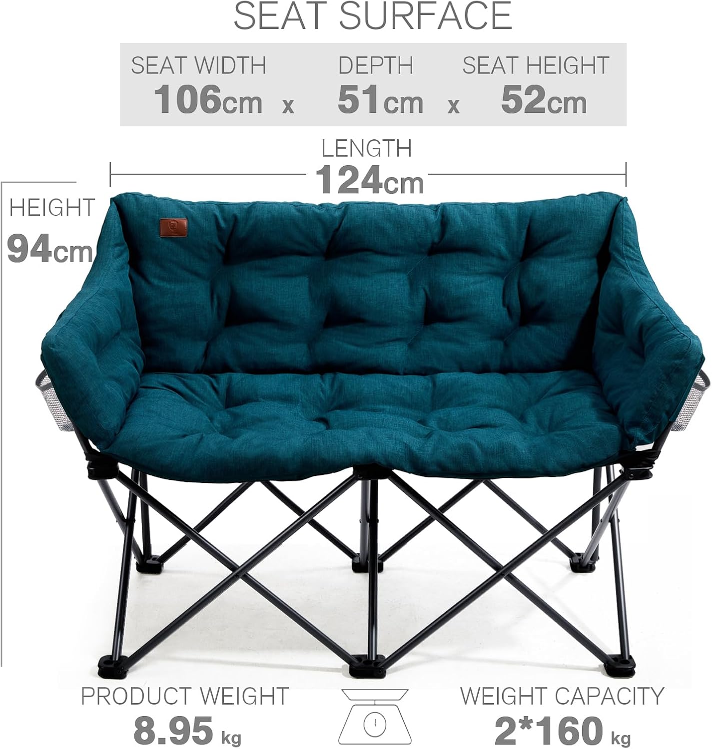 Thumbnail 2 de EVER ADVANCED Camping Chair Double for Adults with 6cm padding – 2 Seater Folding Sofa for Outdoor use