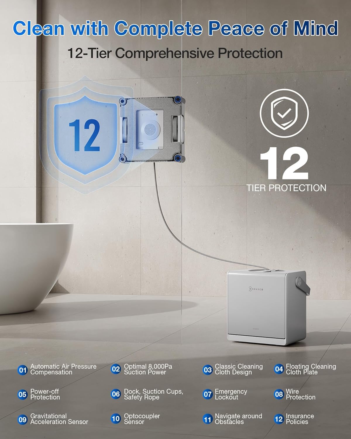 Thumbnail 6 de ECOVACS WINBOT W2S OMNI robotic window cleaner with Smart Station, TruEdge scrubber and app control