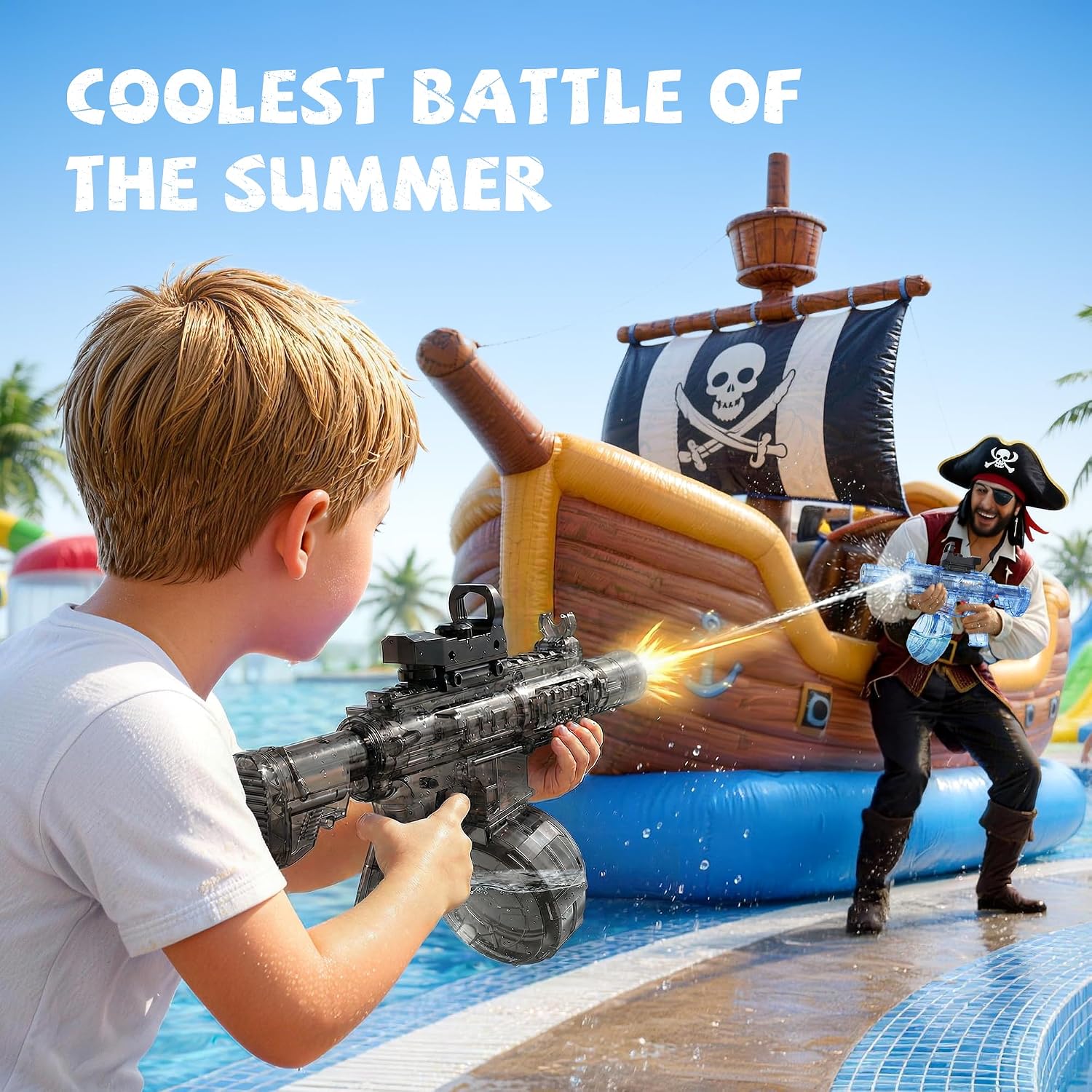 Thumbnail 1 de 2 Pack Water Gun for Kids with LED Light & 25 ft Range — Large Capacity, No Leak, BPA-Free Squirt Guns
