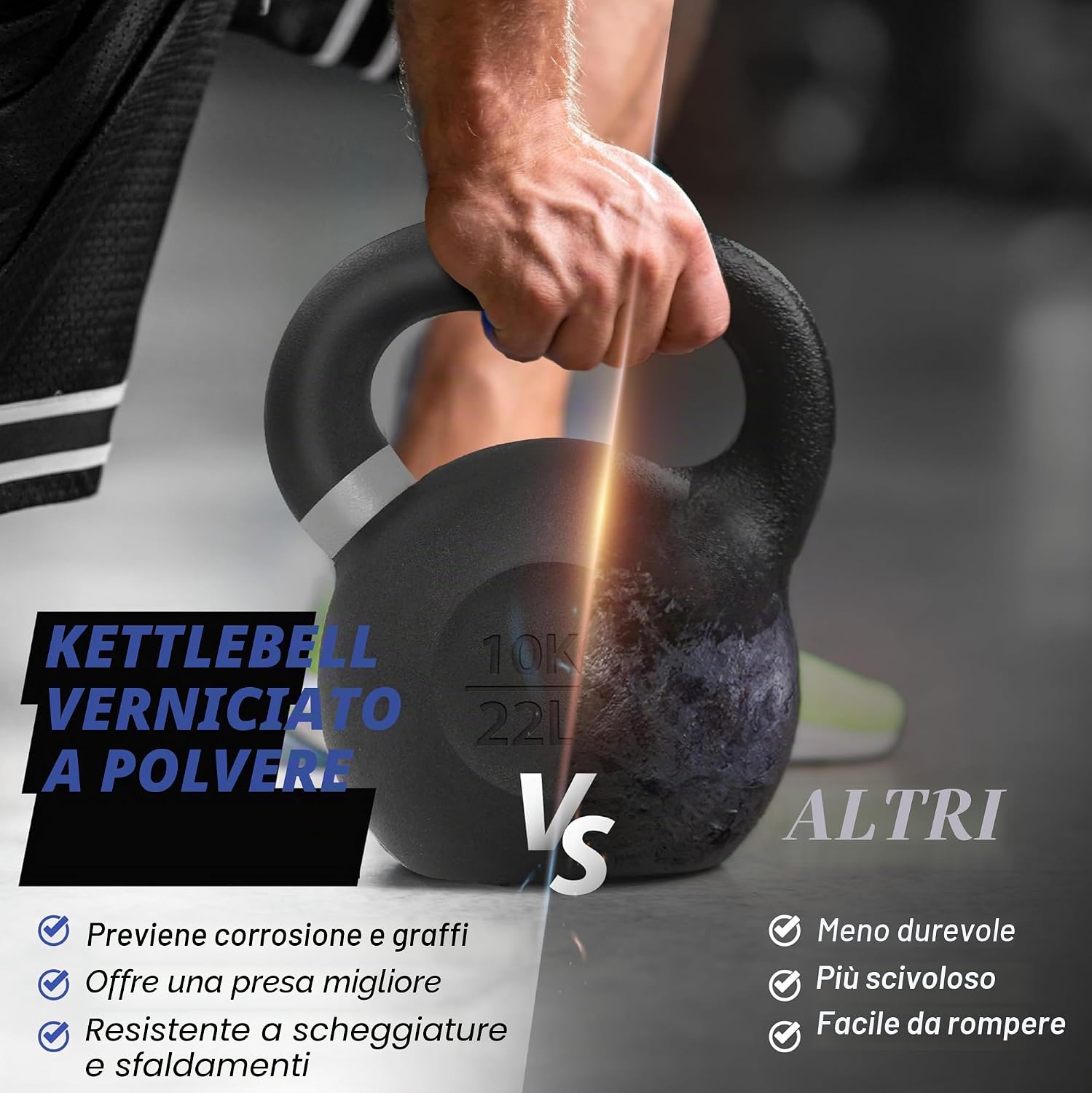 Detalle de Yes4All Kettlebell da 4–32 kg verniciata a polvere con impugnatura lunga – Kettlebell da competizione