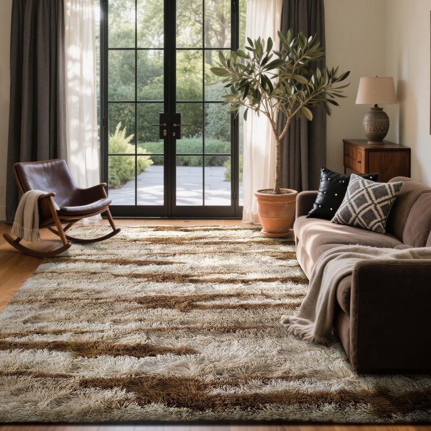 Detalle de 9x12 Ft Extra Large Shag Rug (Khaki) — Ultra-Soft 1.8-Inch Plush for Living Room & Bedroom