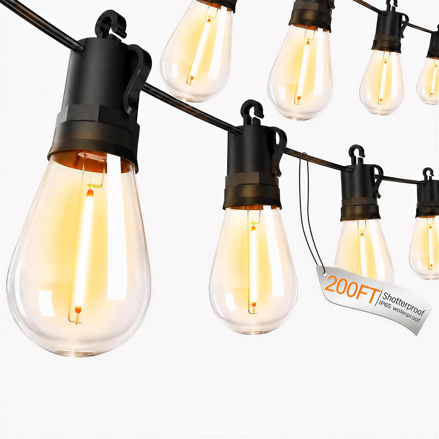 Thumbnail 6 de TBOSW Outdoor String Lights Patio LED - 50 Ft, 15+1 S14 Edison Bulbs, Waterproof, Remote Dimmable