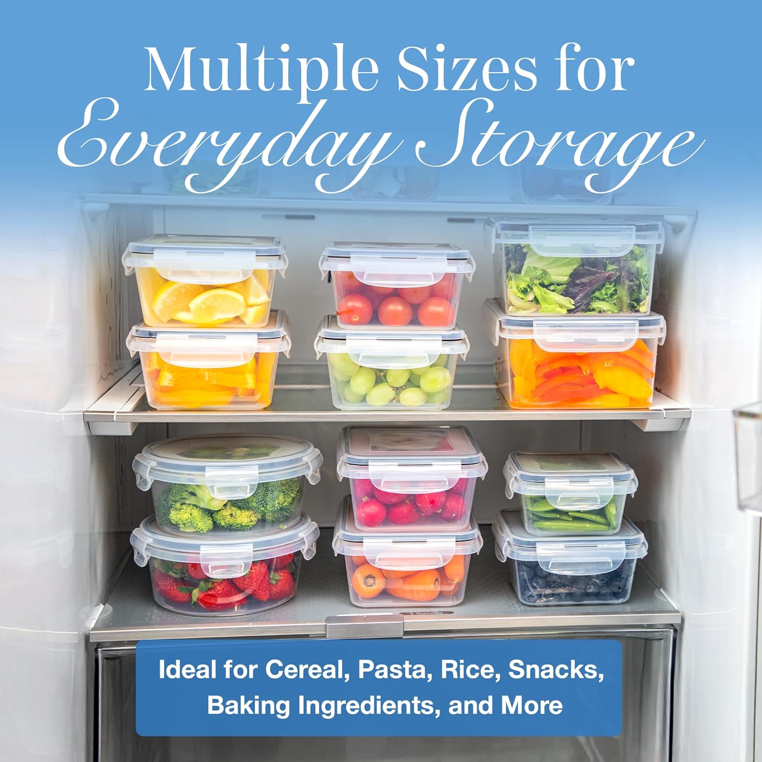 Detalle de nuovva Airtight Plastic Food Storage Containers Set (16pc) – 8 Containers with Lids