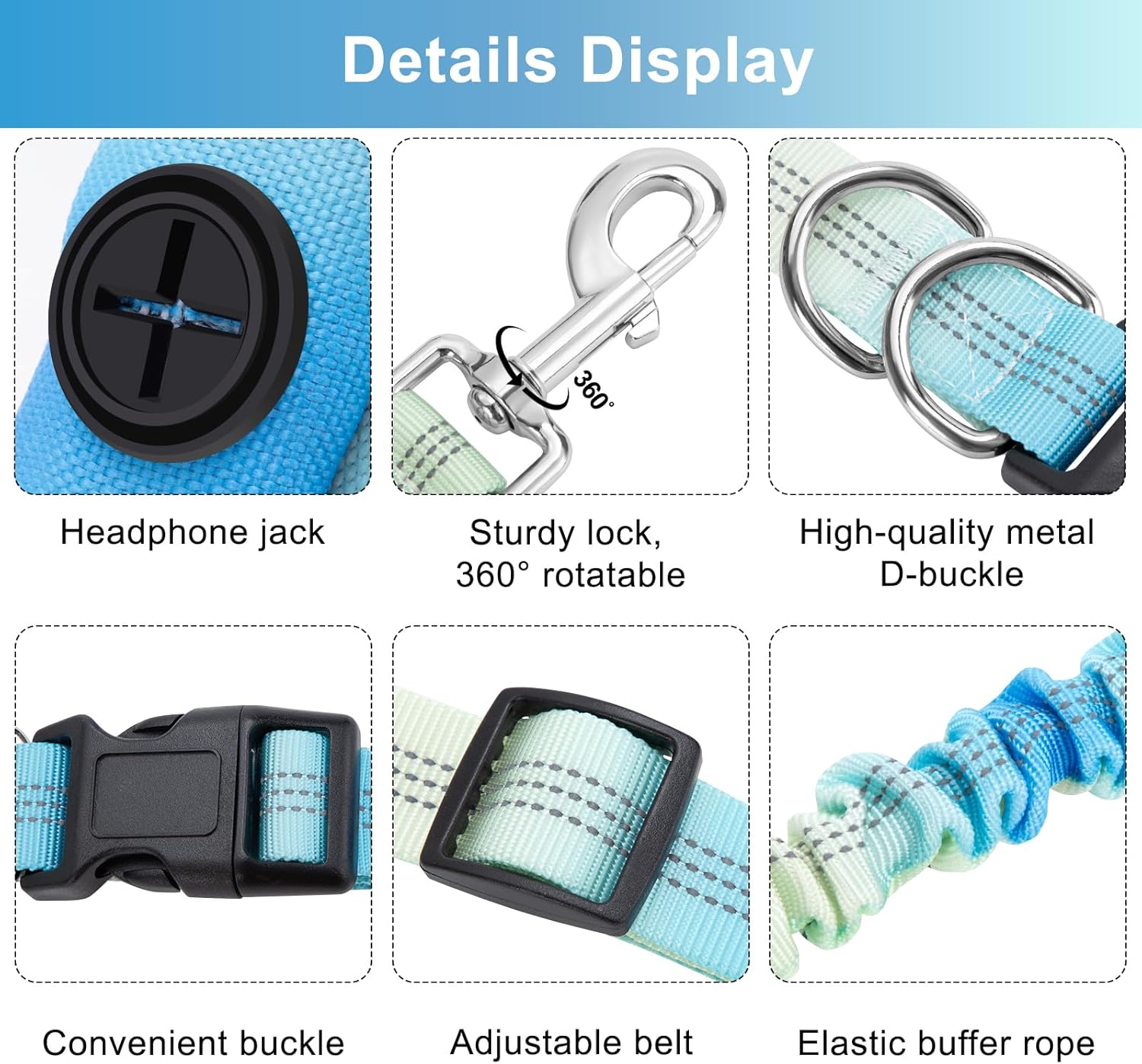 Thumbnail 1 de Joggingleine Hunde mit Bauchgurt – Laufgürtel mit verstellbarer Führleine, reflektierende Streifen (Grün)