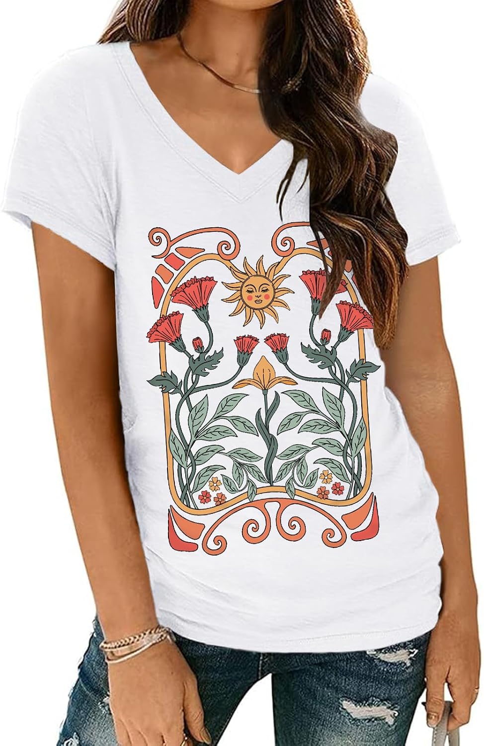 Detalle 2 de Cuptacc Damen T-Shirt Sommer Basic V-Ausschnitt Kurzarm – casual, elastisch & pflegeleicht