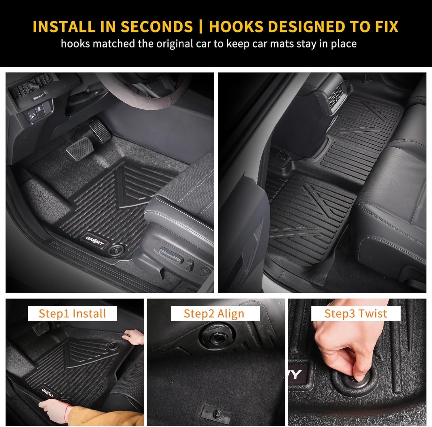 Thumbnail 2 de GINOWY TPE Floor Mats for Honda Ridgeline (2017-2025/2026) — Custom Fit, Non-Slip, Waterproof All-Weather Liners