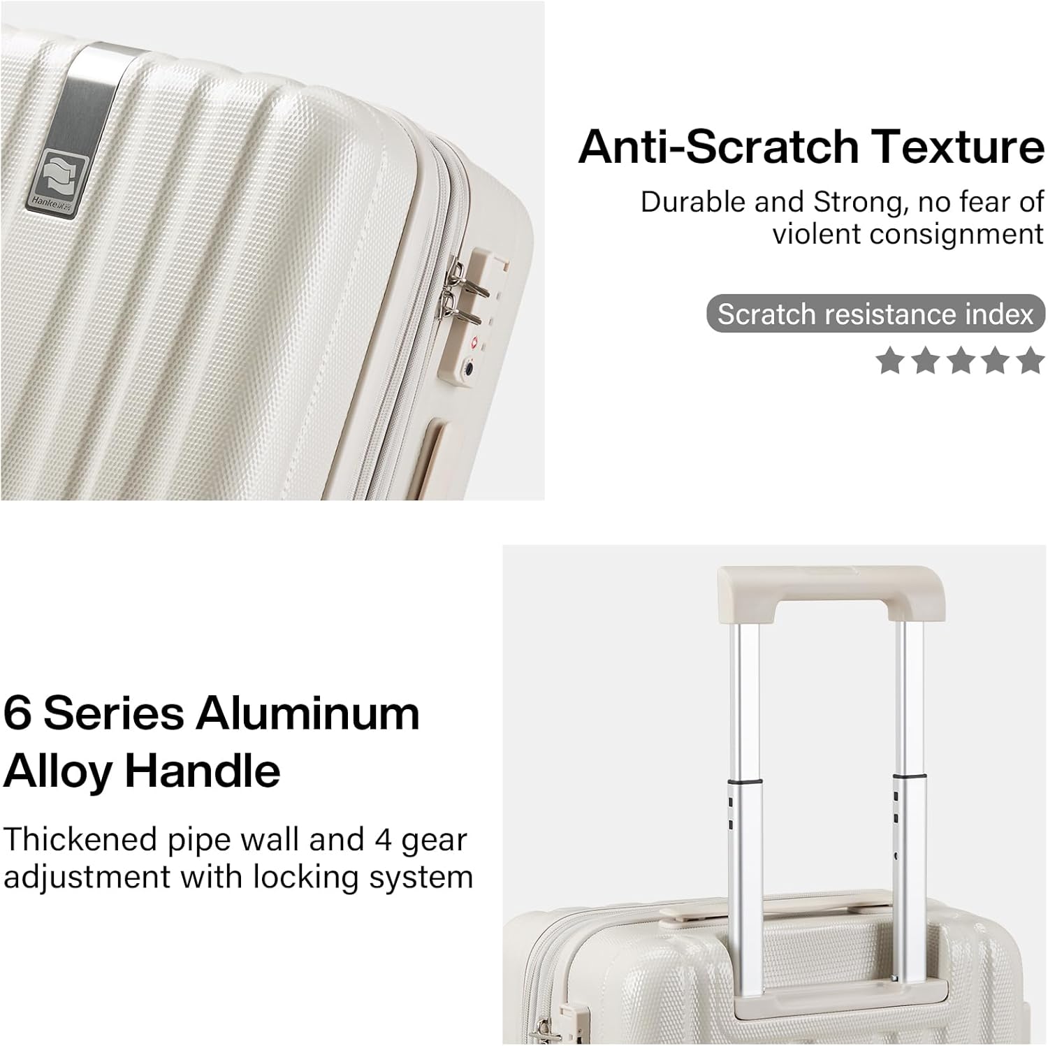Detalle de Hanke Expandable 24 Inch PC Hard Case Suitcase with TSA Lock, Wheels and Wet/Dry Pocket (Ivory White)