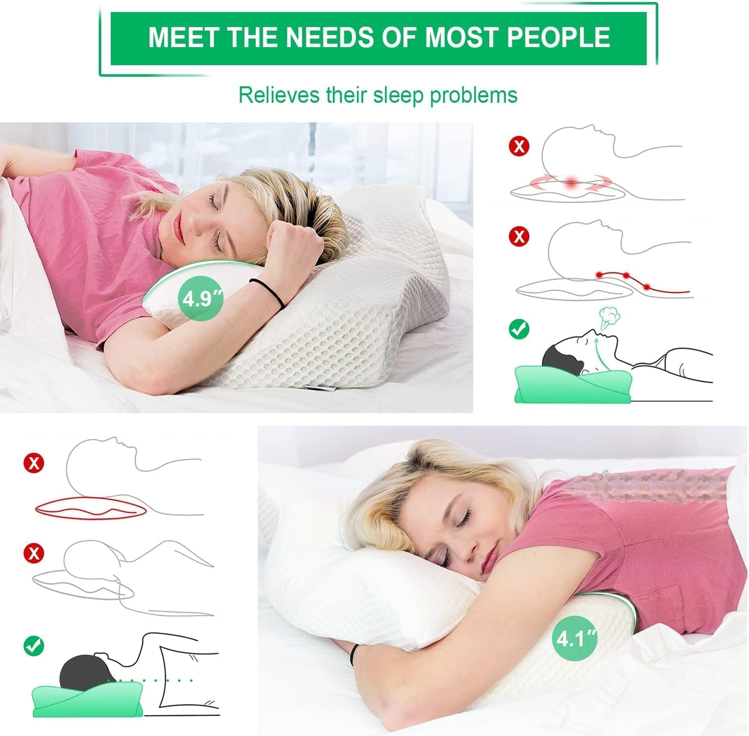 Thumbnail 4 de Elviros Cervical Memory Foam Pillow for Neck Pain: Ergonomic Support for Side, Back, and Stomach Sleepers