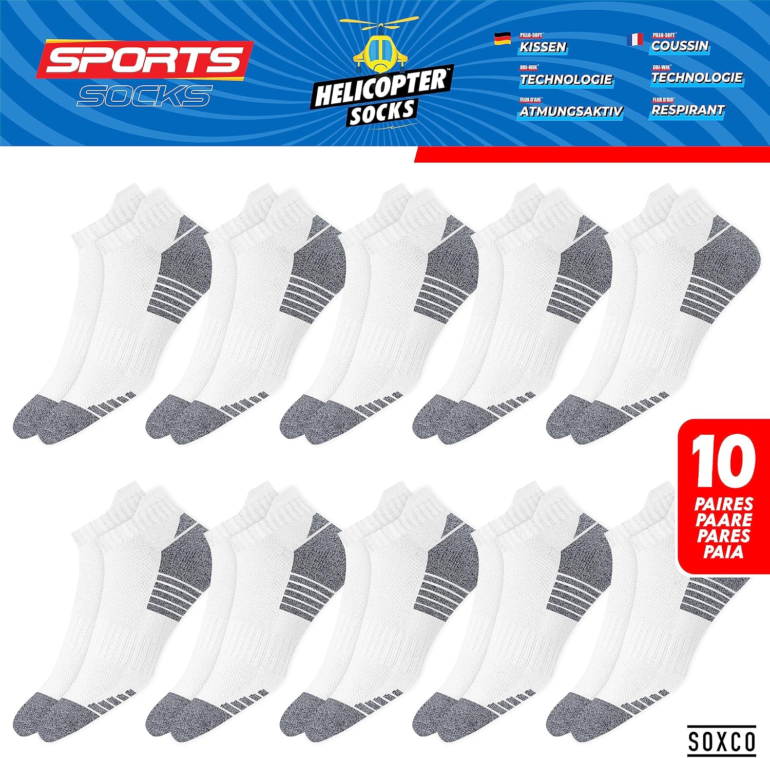 Thumbnail 2 de SOXCO Chaussettes sport socquettes – Lot de 10 paires