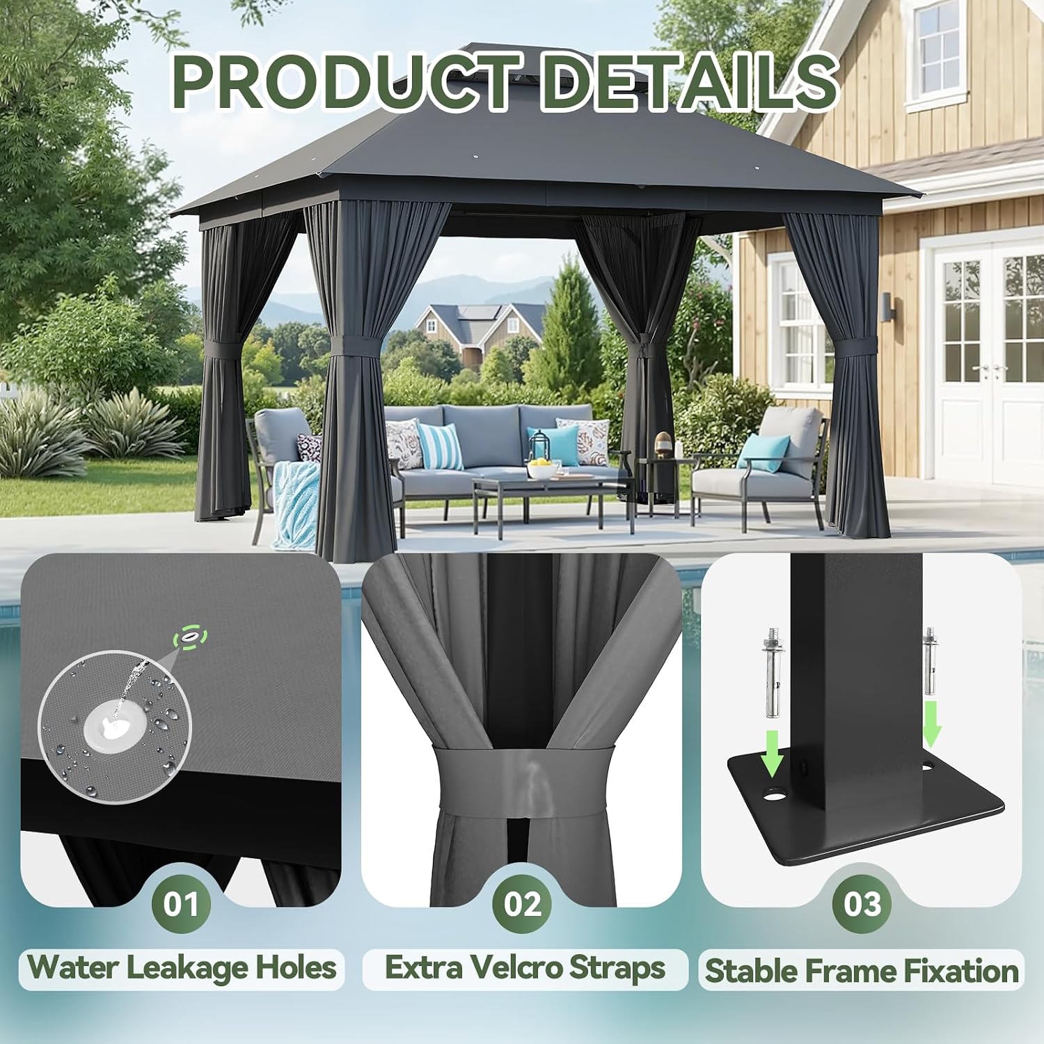 Thumbnail 6 de Aoxun Gazebo Canopy 12' x 10