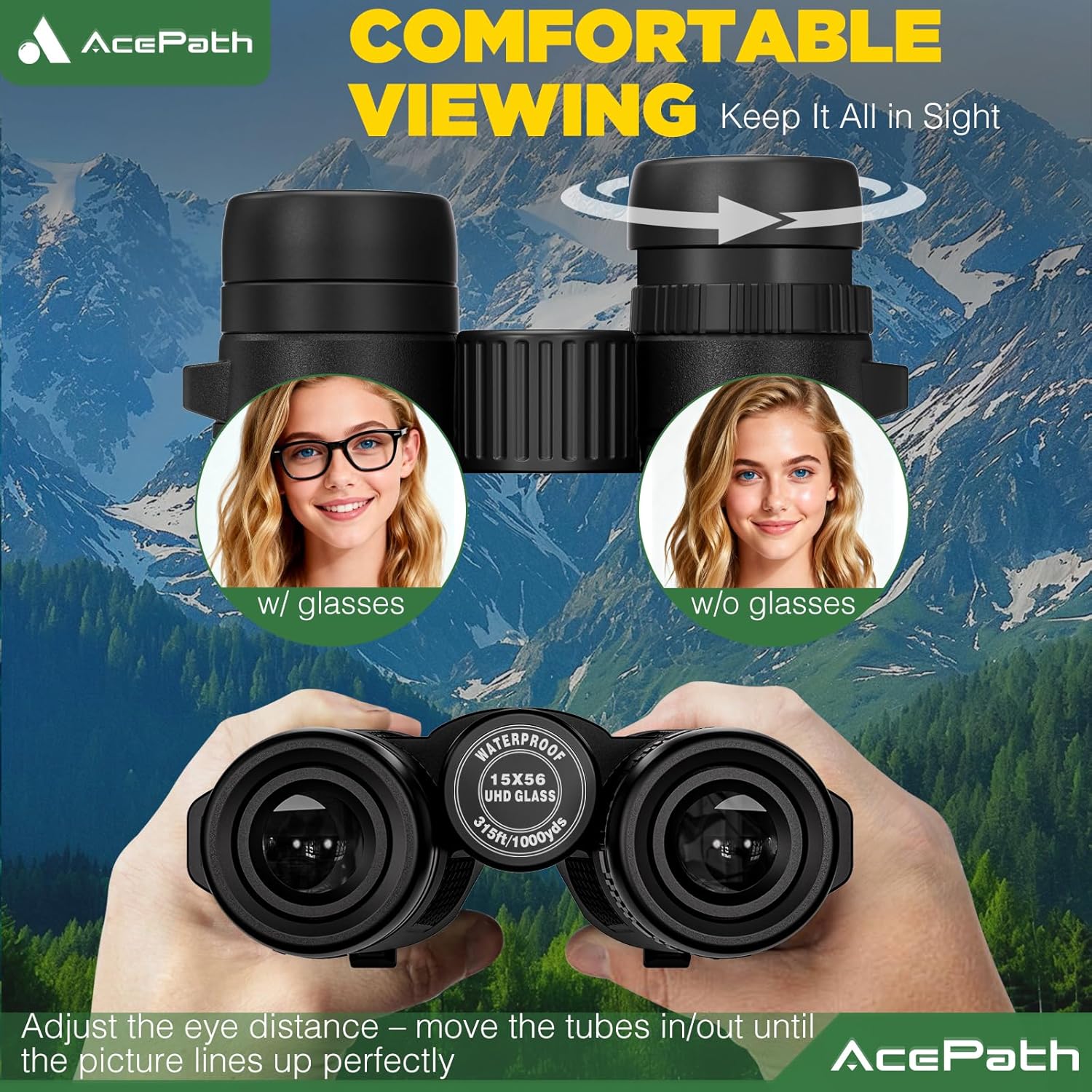Thumbnail 6 de AcePath 15x56 Binoculars for Adults — Compact Waterproof High-Powered Glasses-Friendly Optics