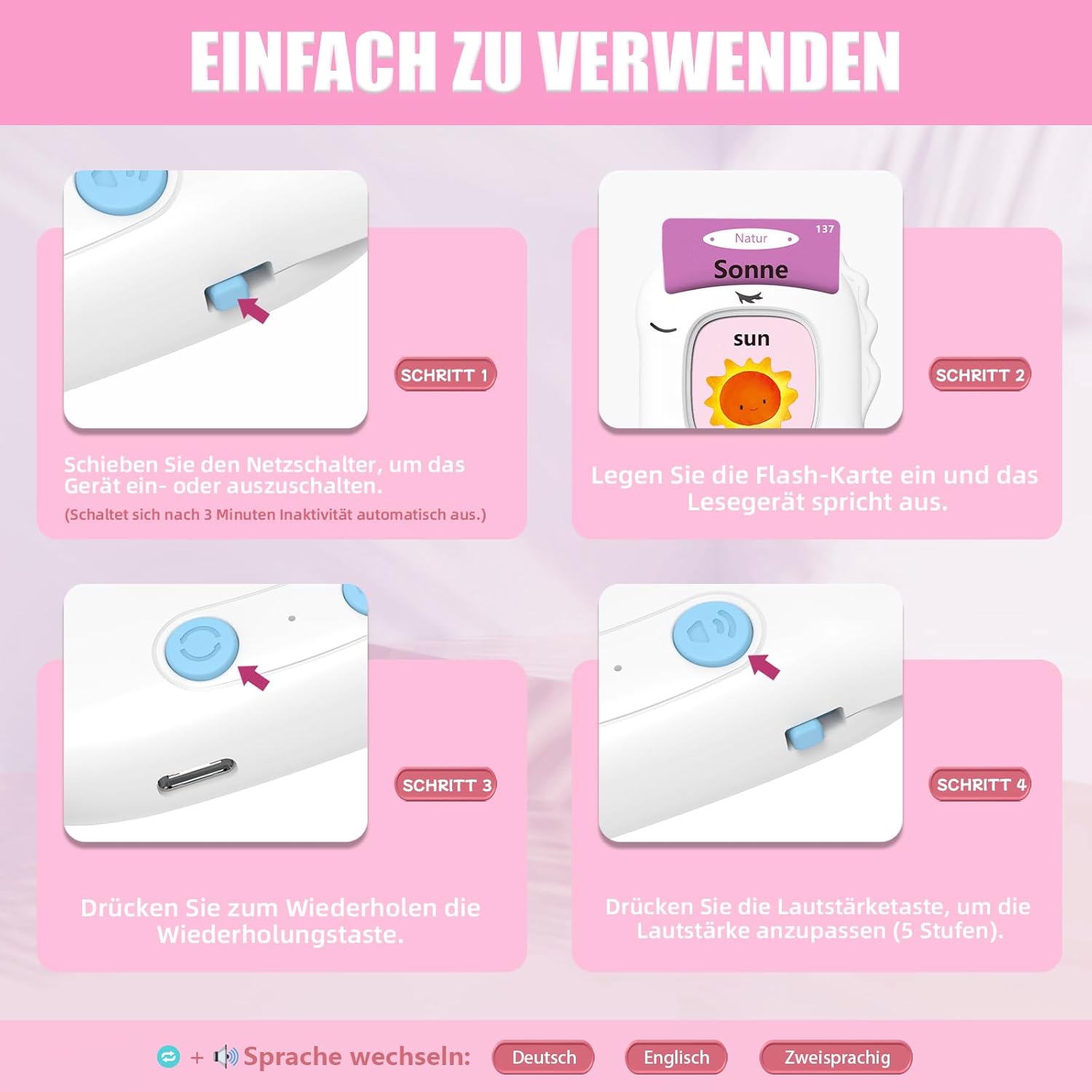 Detalle de Sprechende Lernkarten Deutsch – Interaktives Lernspielzeug ab 2 Jahren, 112 Karten (224 Wörter)