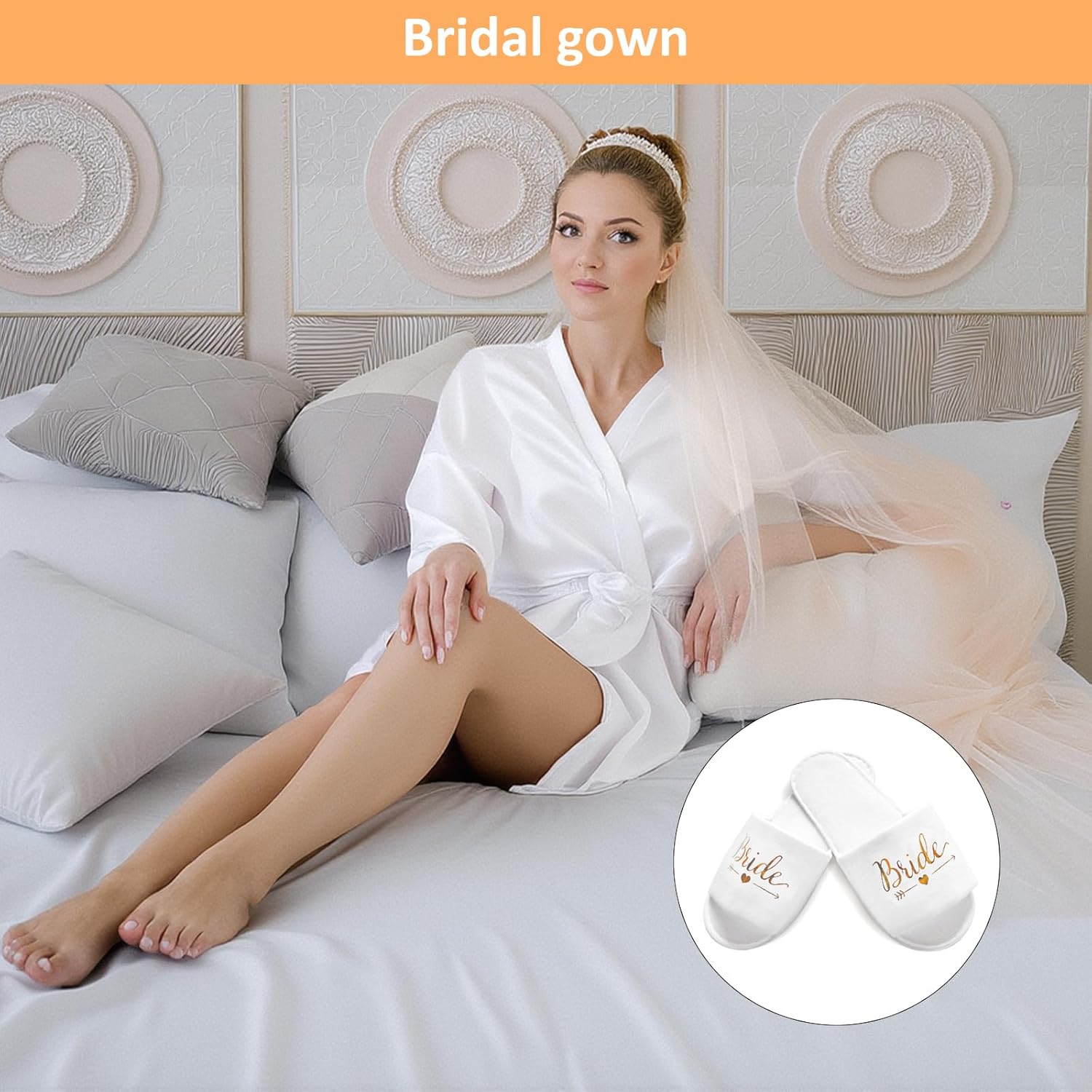 Thumbnail 5 de HENGBIRD ensemble peignoir satin pour mariée + pantoufles en velours