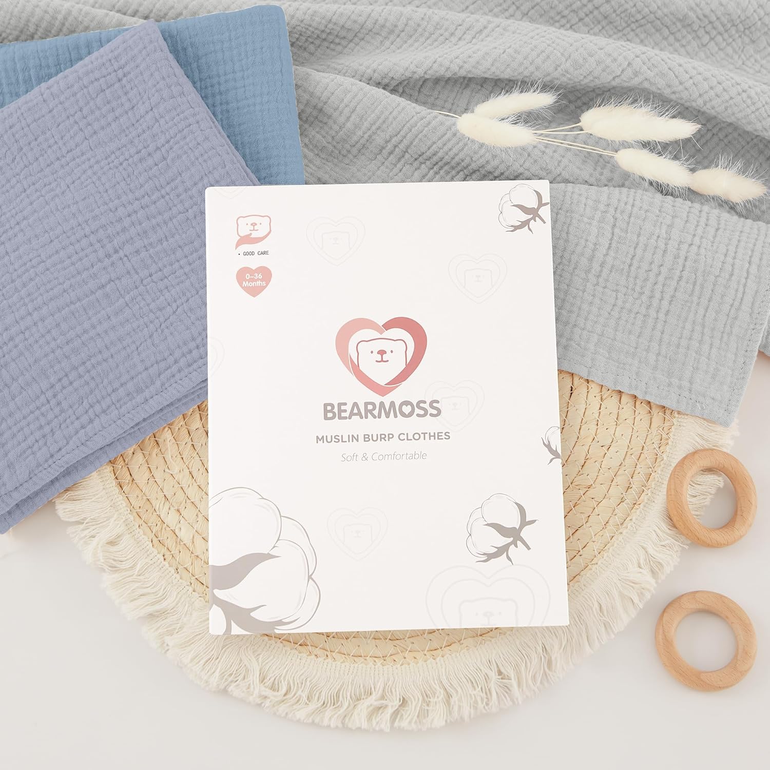 Thumbnail 6 de Bearmoss Baby-Musselin-Spucktücher Set aus 100% Baumwolle, 6er Pack (60×60 cm)