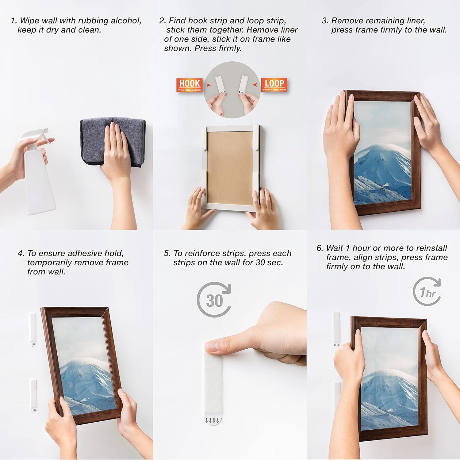 Detalle 2 de JELLYSUB 60-Pairs (120 Strips) Heavy-Duty Picture Hanging Strips with Hook & Loop Adhesive