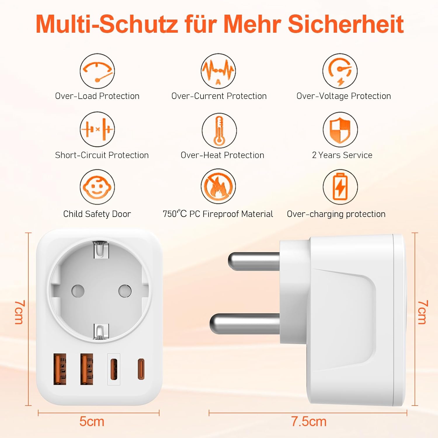 Thumbnail 6 de Denlane 5‑in‑1 Reiseadapter Südafrika mit USB‑C & USB‑A 🪫