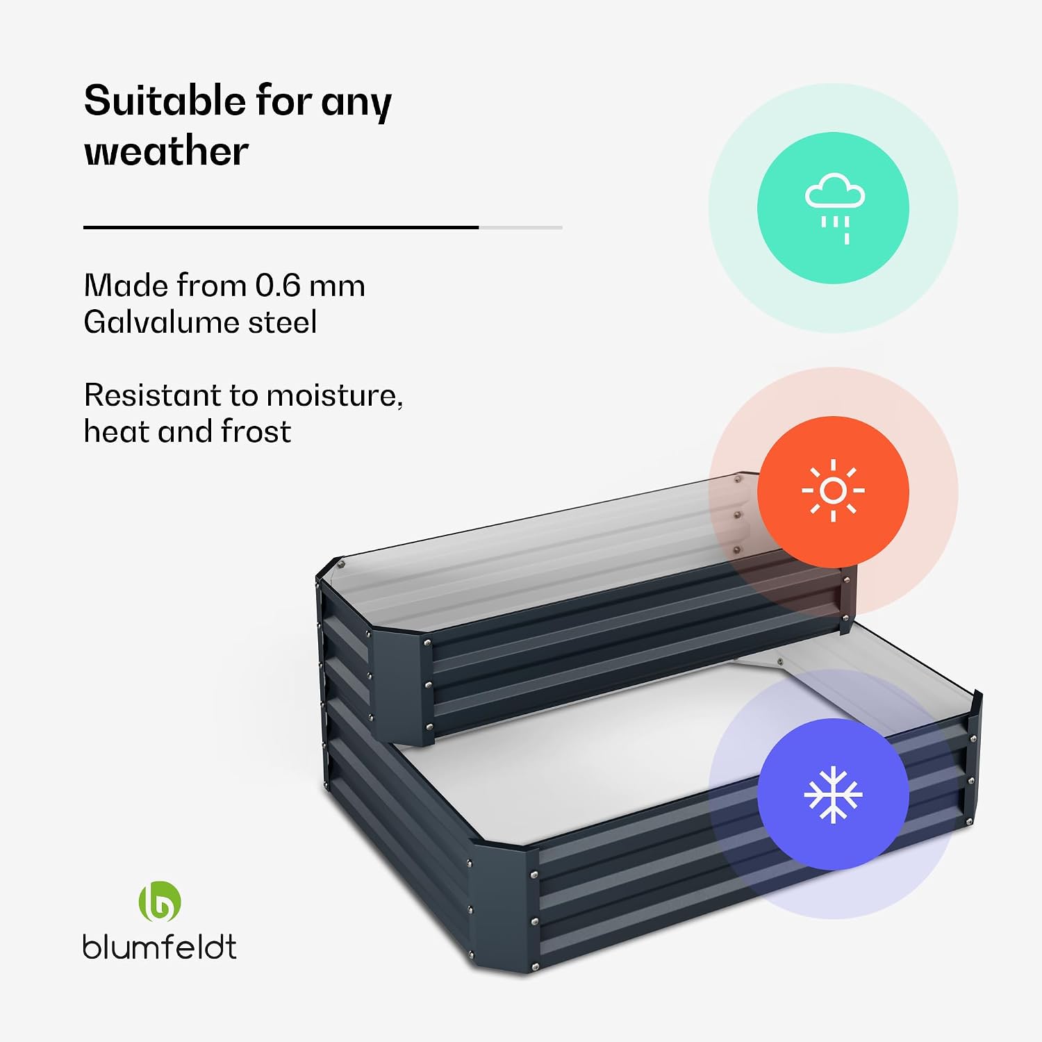 Detalle 2 de blumfeldt High Grow Two-Level Raised Garden Bed, 405 L, Galvalume Steel, 120 x 90 x 50 cm