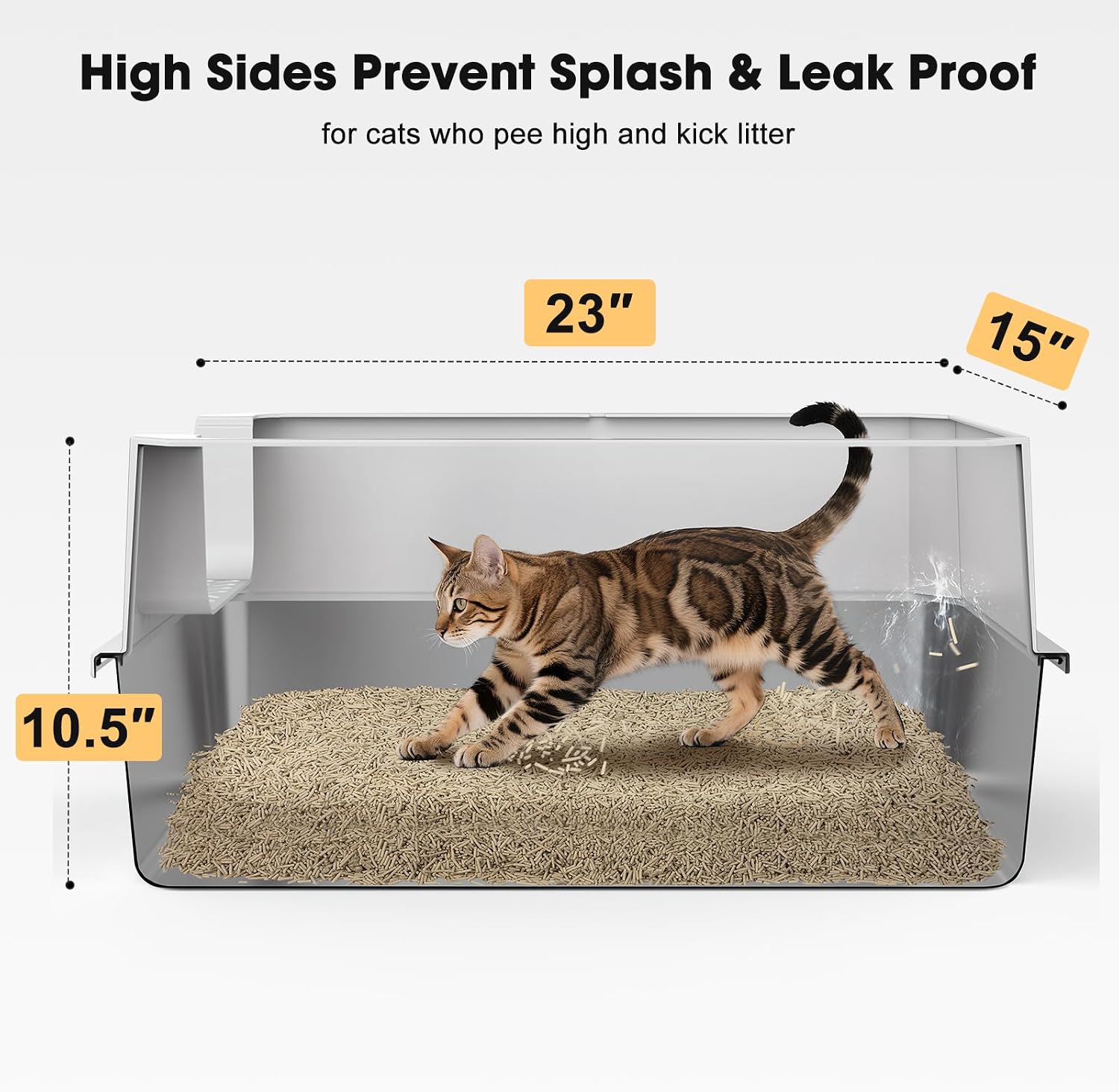 Detalle de FURTIME CLB-SG-XL Stainless Steel Cat Litter Box, Large, High-Sided with Scoop & Mat