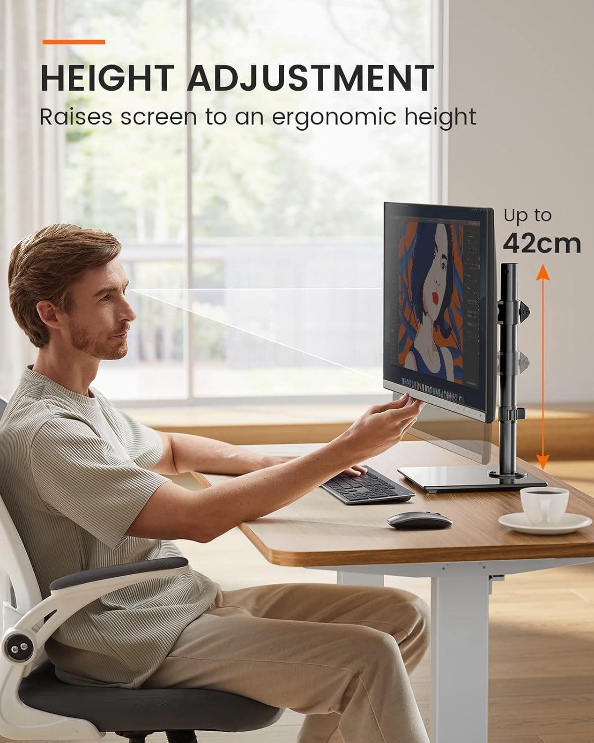 Detalle de ErGear Single Monitor Stand for 13-32" Screens — Freestanding VESA Mount with Height Adjustment