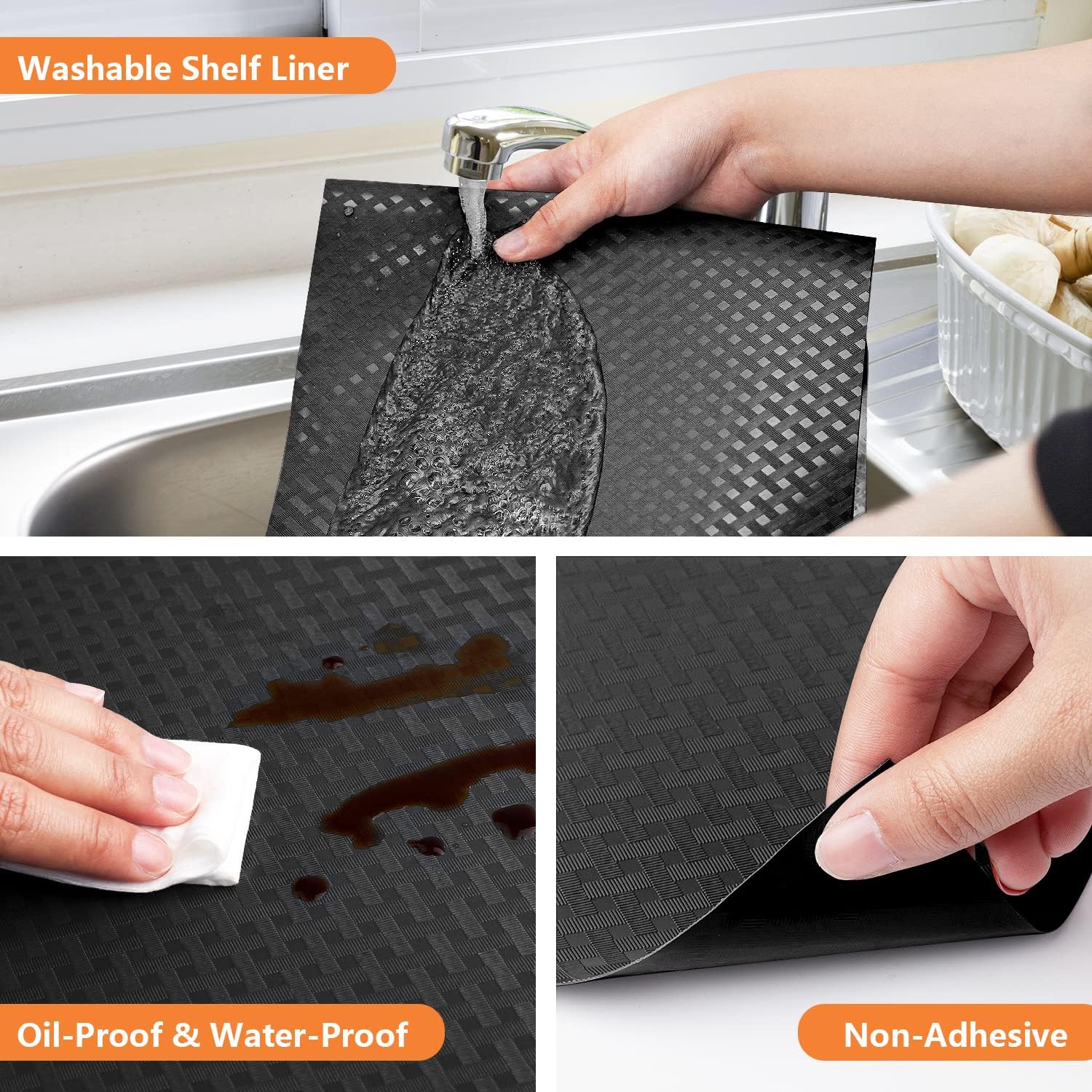 Thumbnail 2 de Shelf Liners for Kitchen Cabinets & Refrigerator EVA Mats (Black, Non-Adhesive) 23.6 x 236.2 Inches