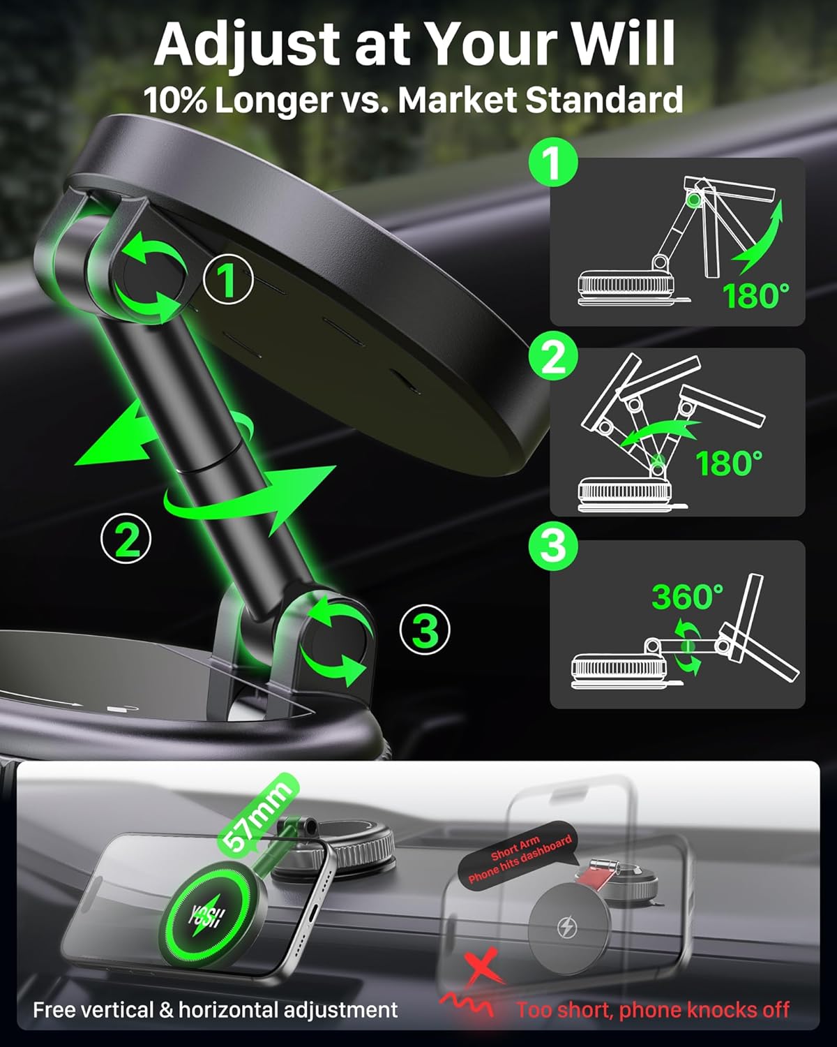 Detalle de YOSH Magsafe Car Mount Charger 15W