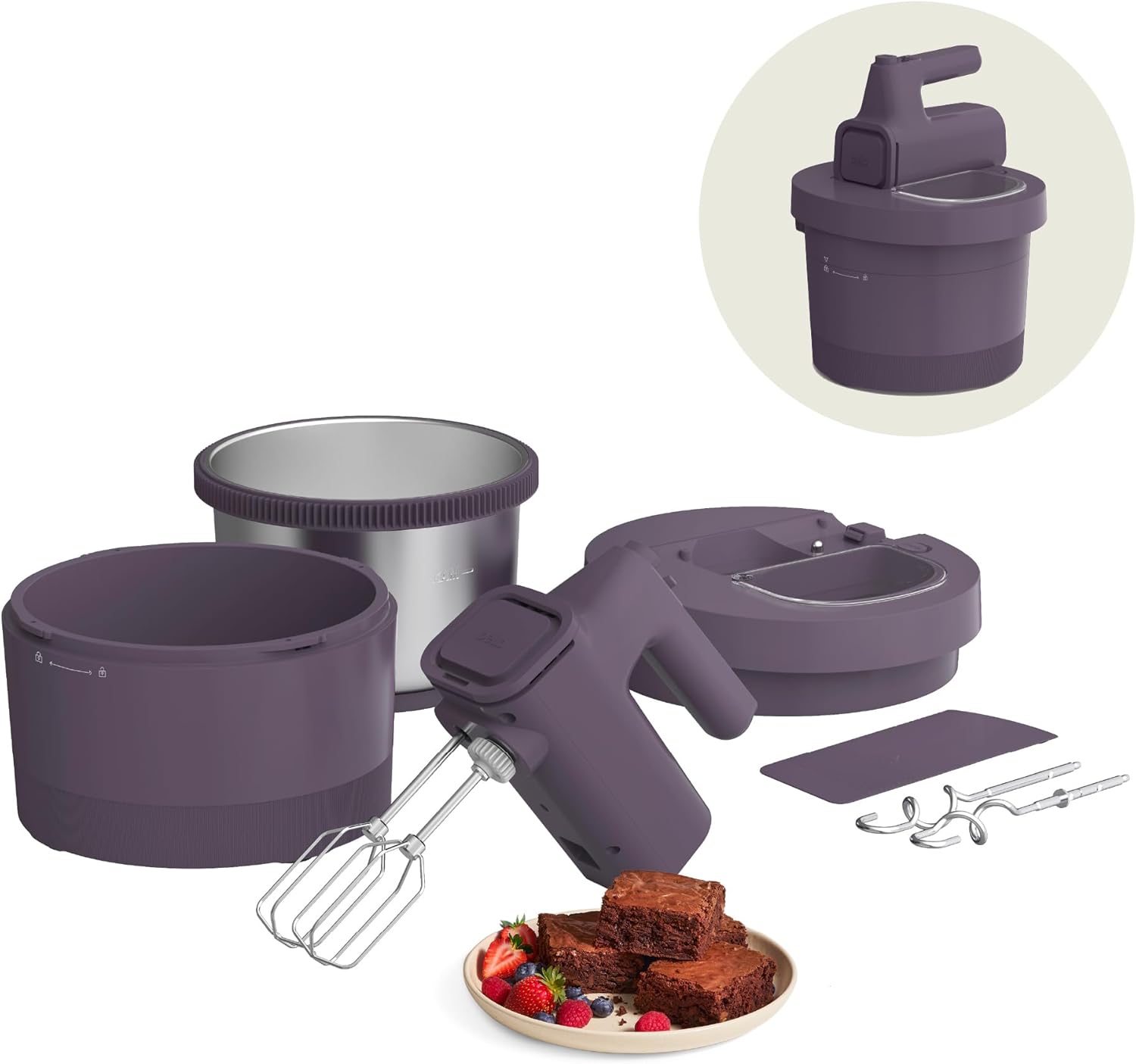 bella 3.5 Qt Hand & Stand Mixer (2-in-1 Handheld + Stand), 200 Watt, Plum