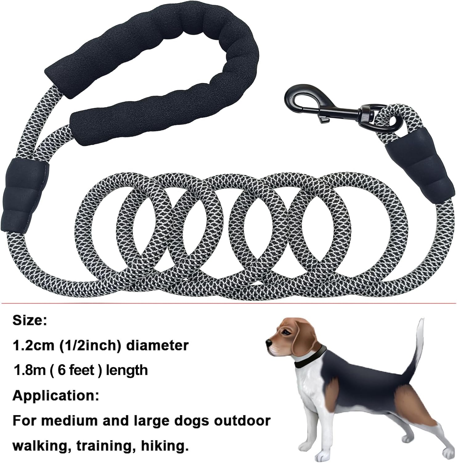 Detalle 2 de MayPaw 6FT Heavy Duty Rope Dog Lead with Soft Padded Handle – 1/2" x 6' for Medium to Large Dogs