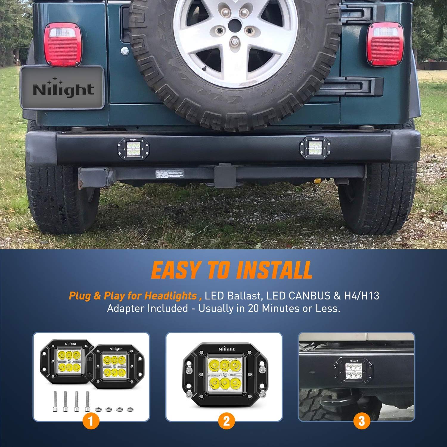 Thumbnail 4 de Nilight NI23C-18W 2PCS 18W Spot LED Work Lights (Flush Mount, IP67)