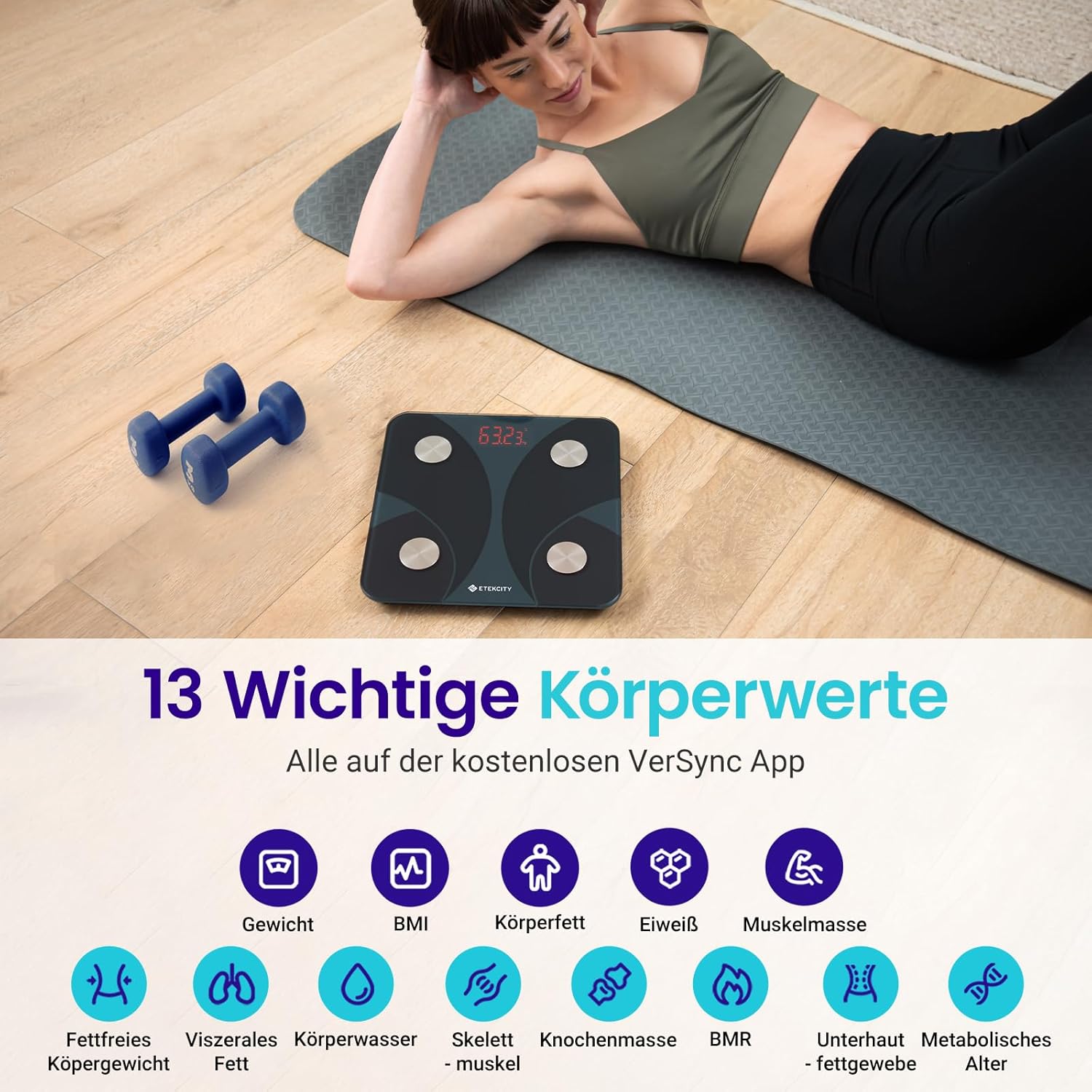 Detalle de Etekcity Personenwaage 180 kg — Körperfettwaage
