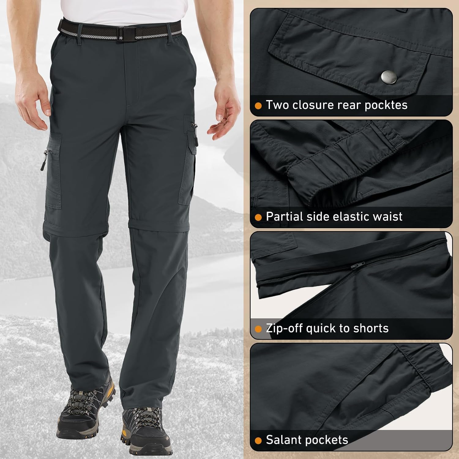 Detalle de Winebox Walking Hiking Trousers Mens – Convertible Zip Off Lightweight Quick Dry Cargo Pants