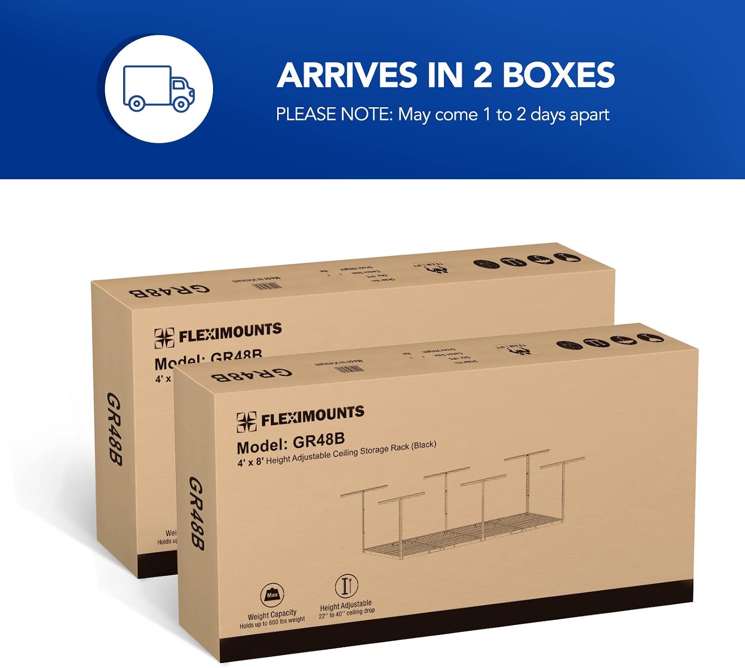 Detalle de FLEXIMOUNTS 4x8 Overhead Garage Ceiling Storage Rack, 2-Pack, 750 lb Capacity
