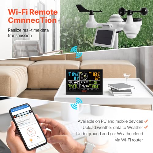 Detalle de VEVOR Station Météo Wifi 7 en 1 – Station météo sans fil solaire avec grand écran 7,5 po