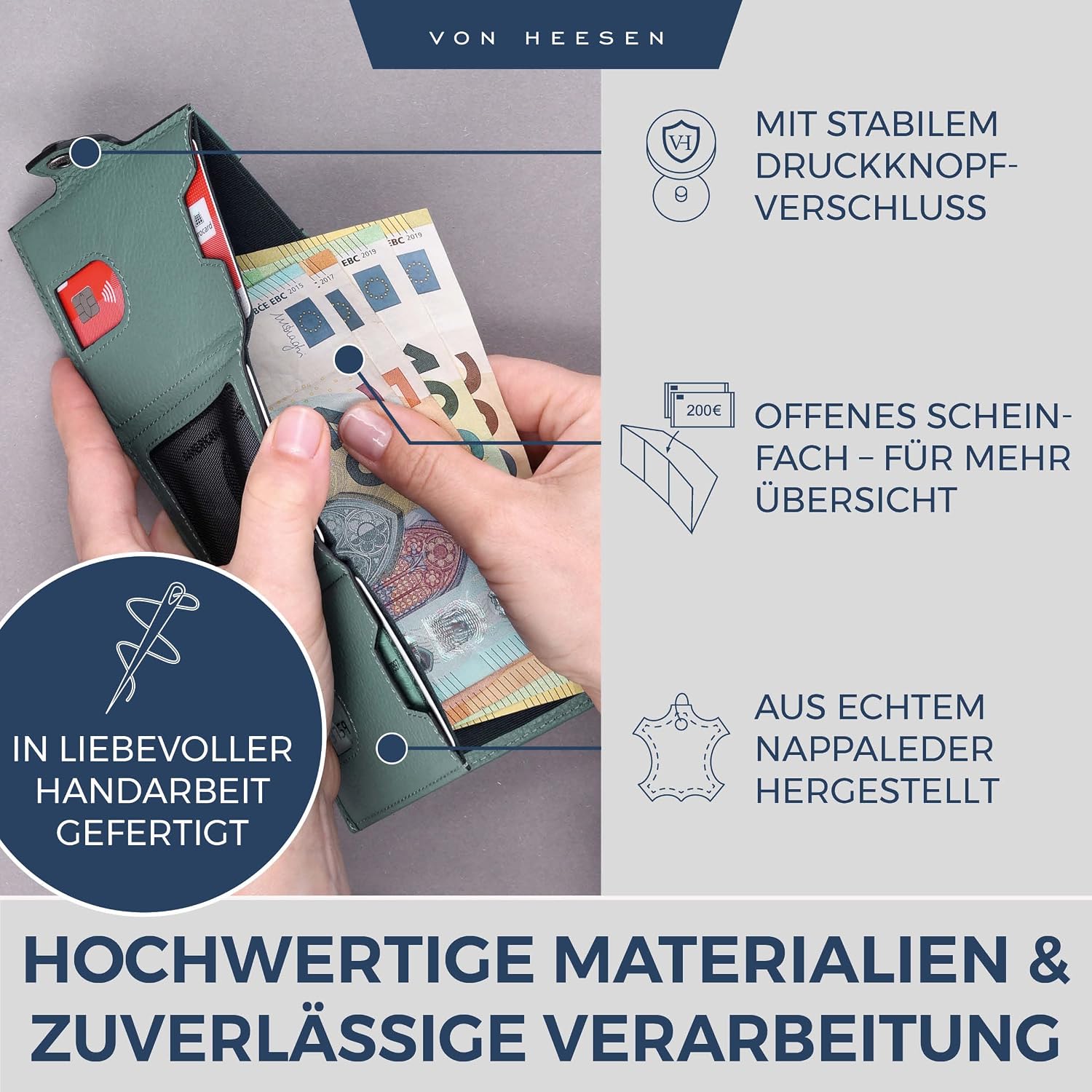 Detalle 2 de VON HEESEN Slim Wallet mit RFID, 9 x 7 cm