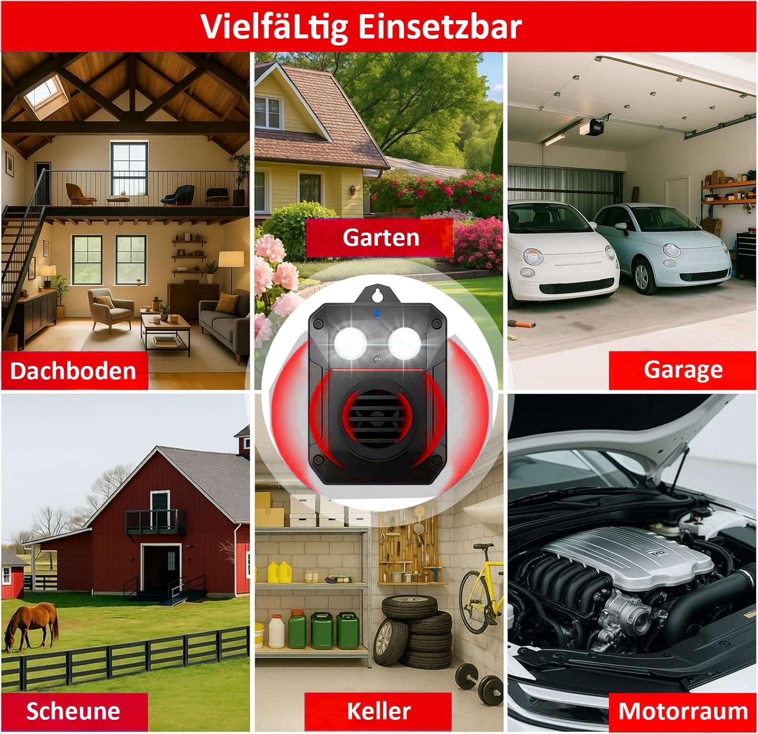 Thumbnail 2 de MEKEET Marderabwehr Auto – Ultraschall + Blitzlicht im Auto, Garten und Dachboden