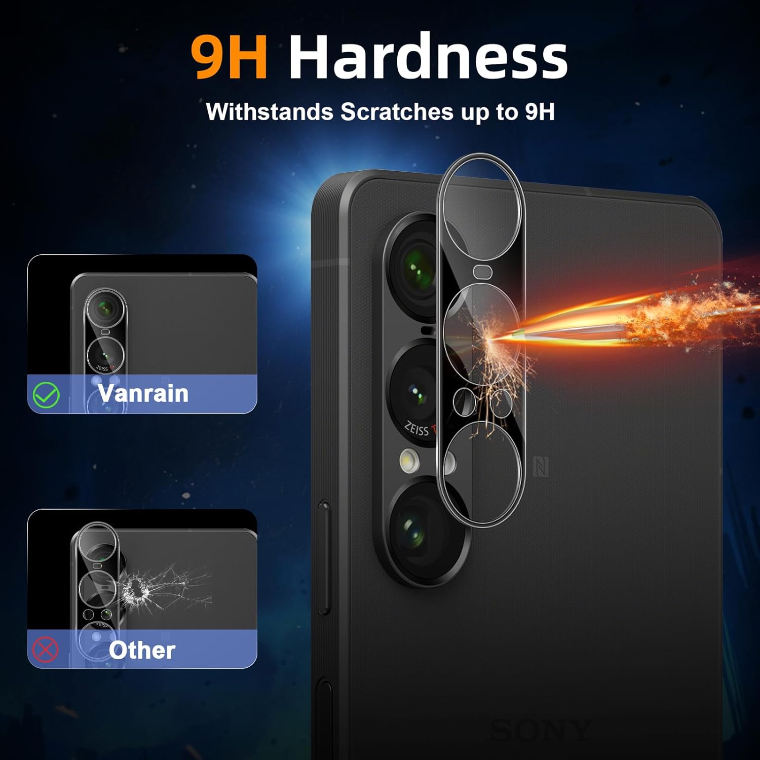 Thumbnail 2 de Vanrain Kameraschutz für Panzerglas für Sony Xperia 1 VII, 3 Stück – 9H Härte, Ultra-klare Linse