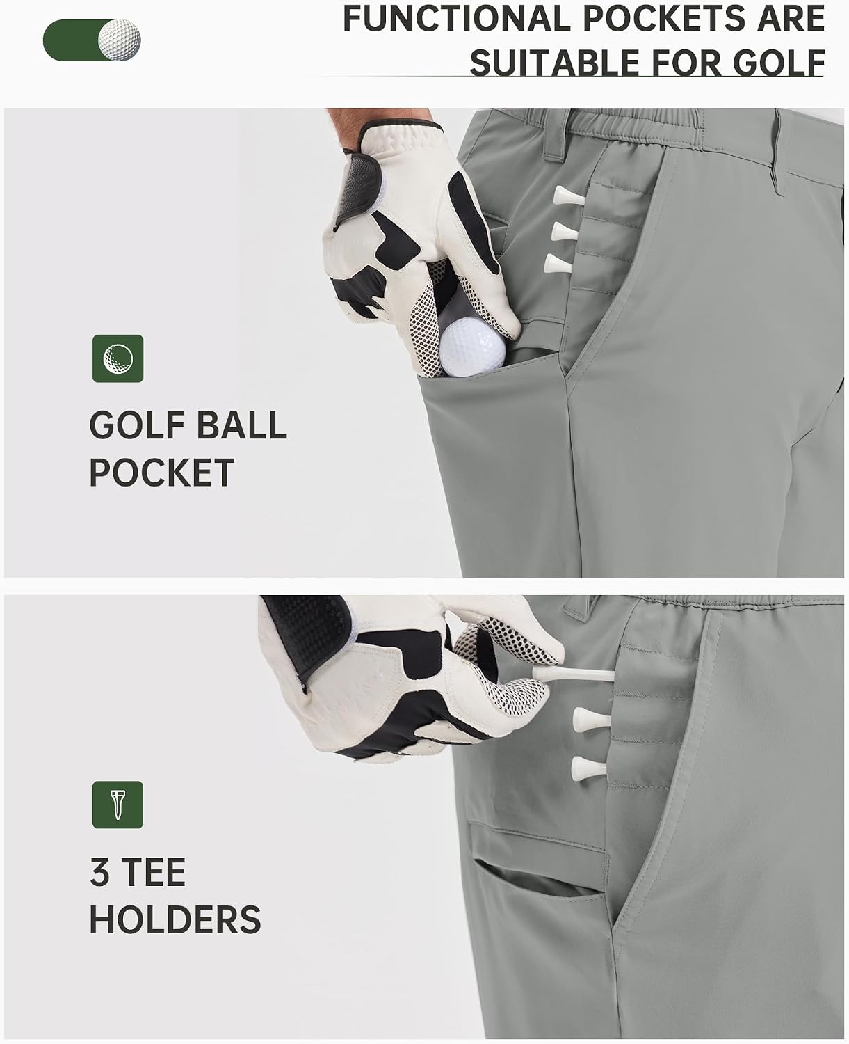 Detalle de 33,000ft Men's Golf Shorts 9" Dry Fit Stretch – UPF 50+ Lightweight Bermuda Shorts