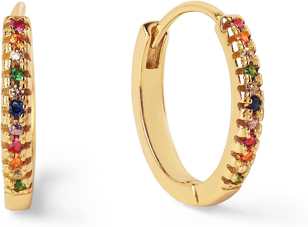 Detalle de SINGULARU Orecchini Cerchio L Colors in Argento Sterling con Placcatura Oro 18Kt e Zirconi