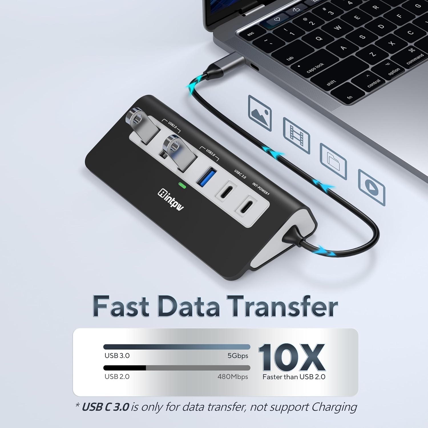 Thumbnail 4 de Intpw USB Hub 9-in-1 USB-C Docking Station – 4K HDMI, PD 100W, 2x USB 3.0, 2x USB 2.0, SD/TF