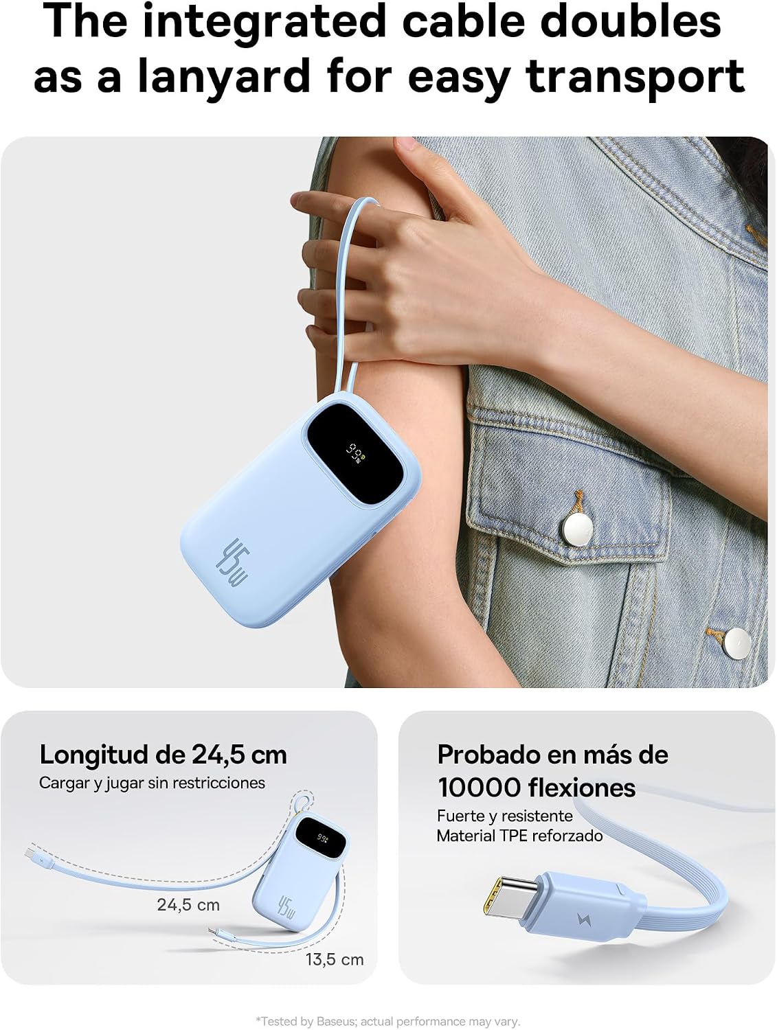Detalle 2 de Baseus Powerbank 45W 20000mAh con Cables USB-C ⚡