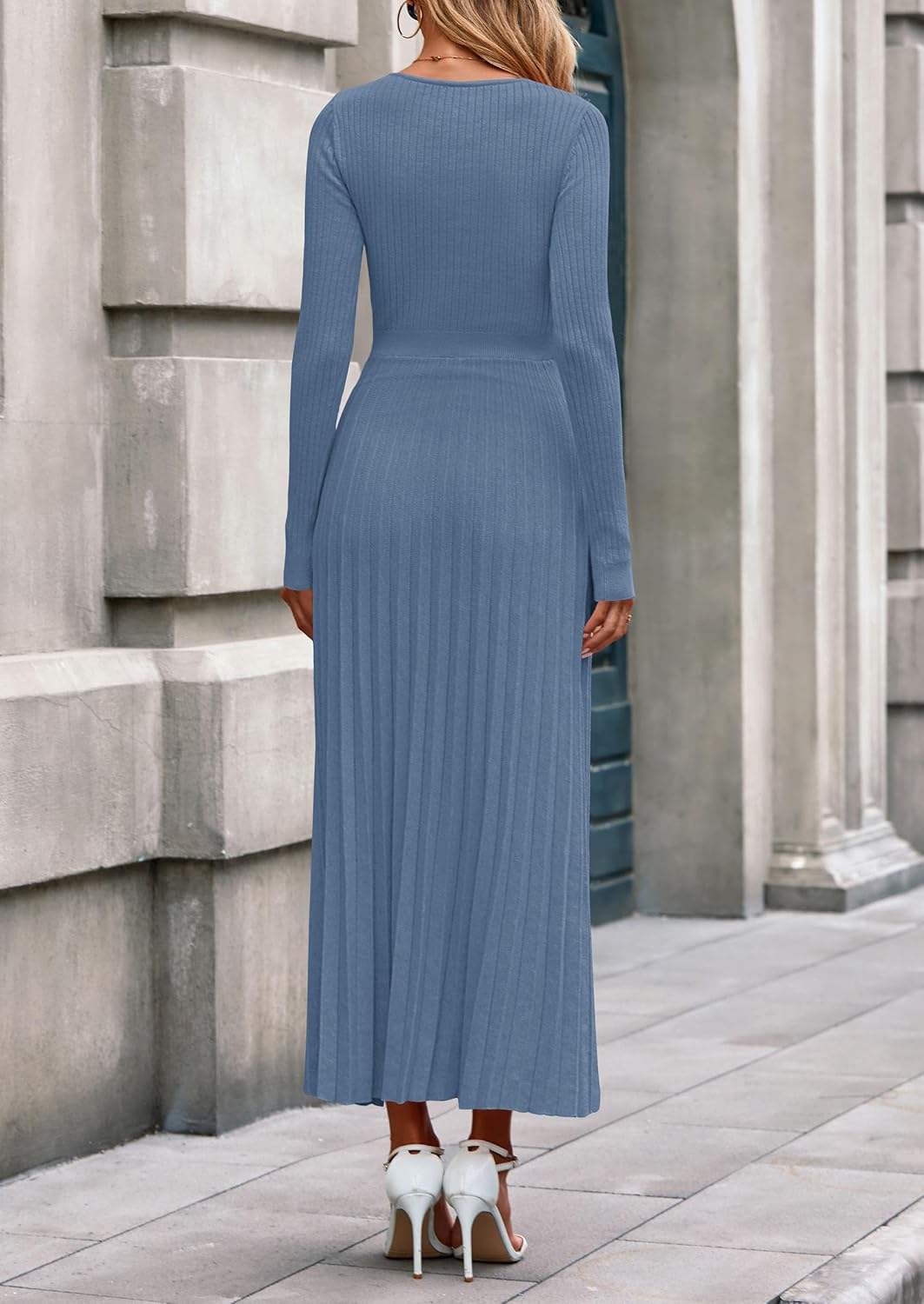 Detalle 1 de PRETTYGARDEN Women's Long Sleeve Maxi Pleated Sweater Dress, Ribbed Knit